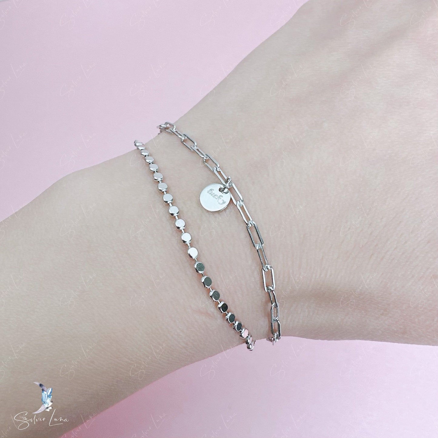Lucky charm double layer bracelet in sterling silver
