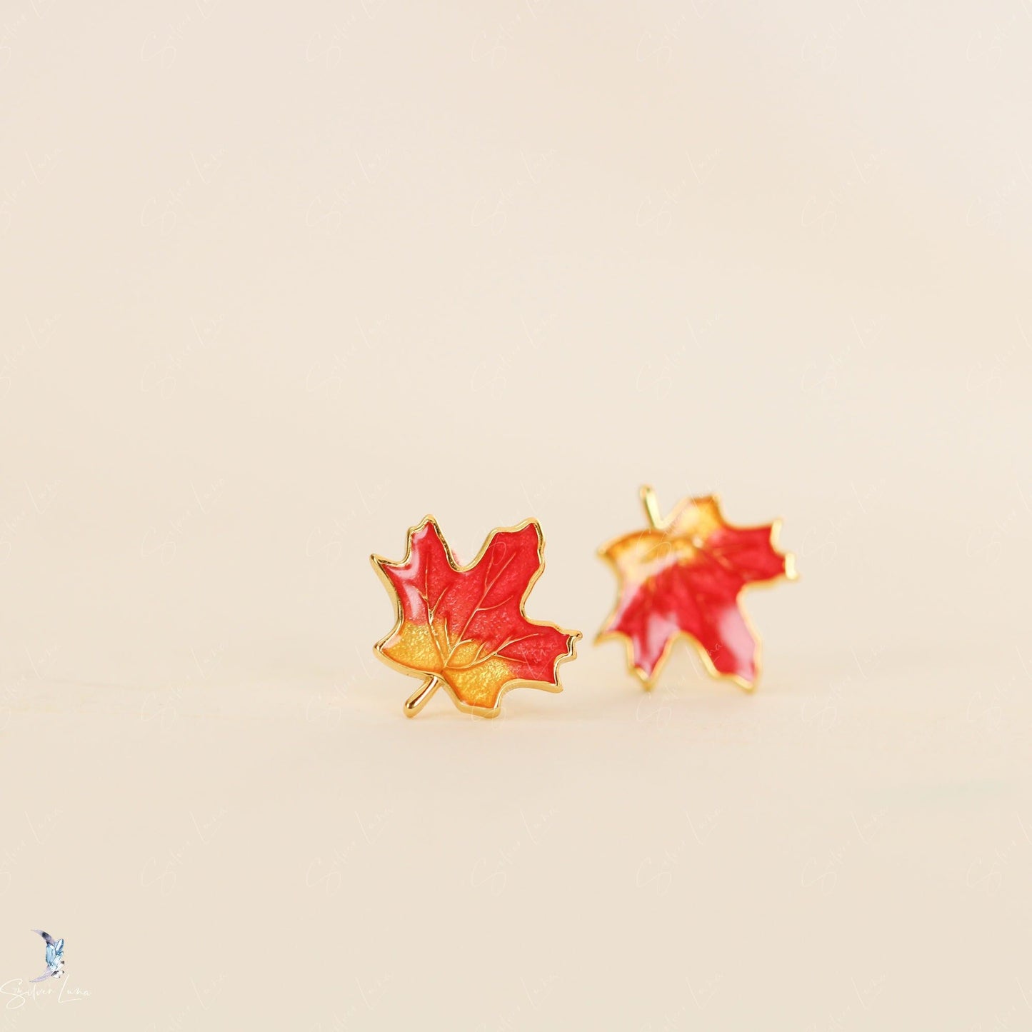 maple leaf sterling silver stud earrings