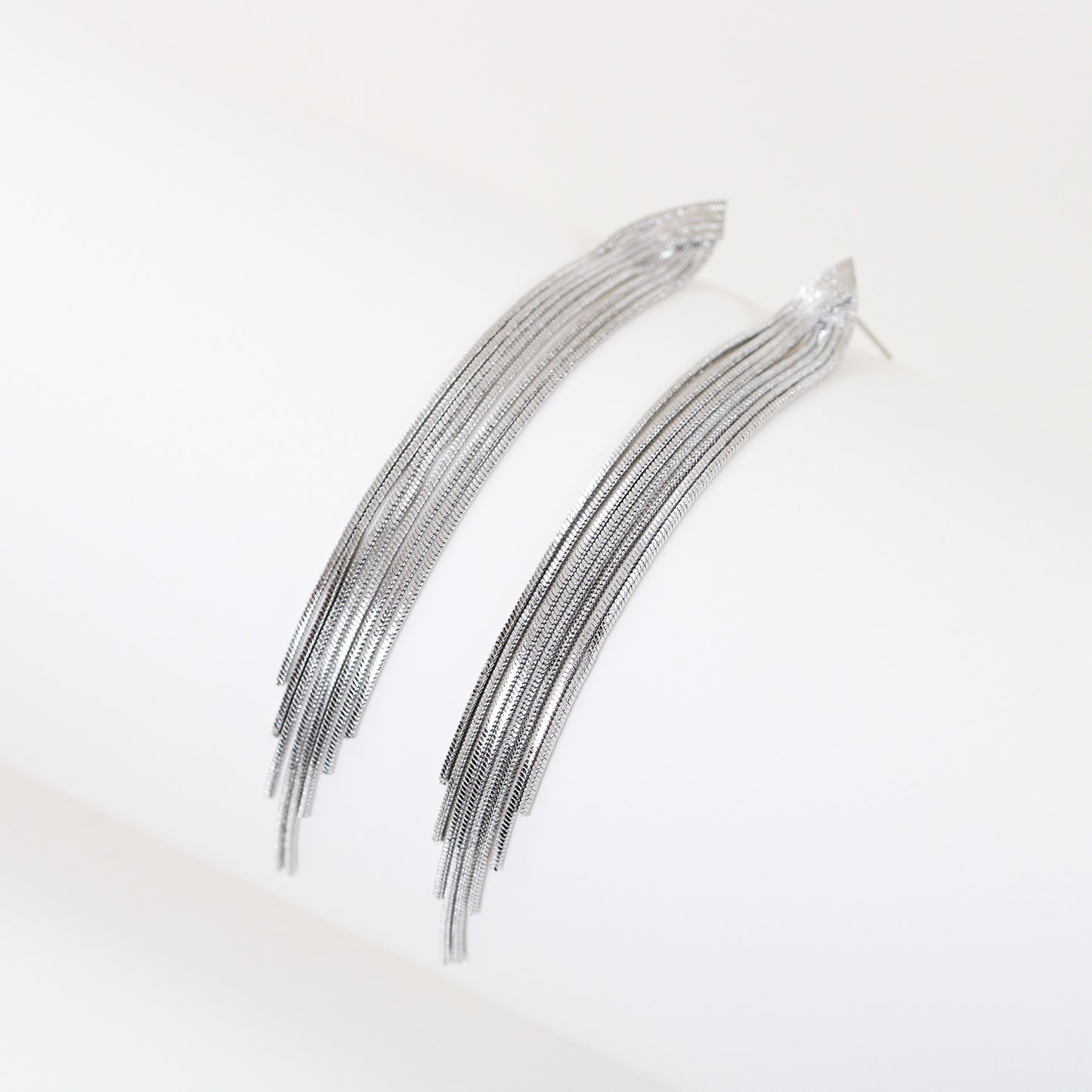 silver metal tassel long drop earrings