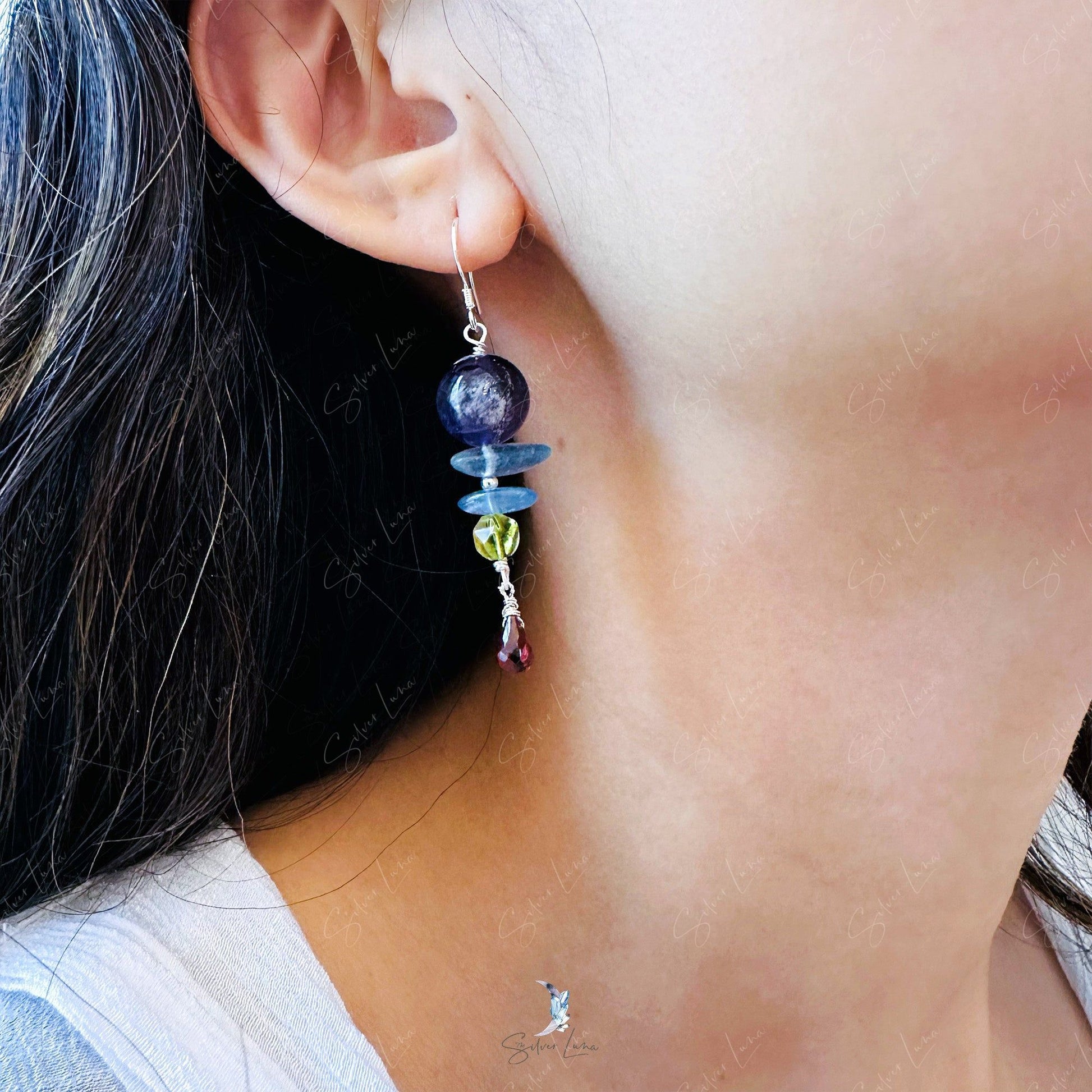Amethyst multi gemstone earrings