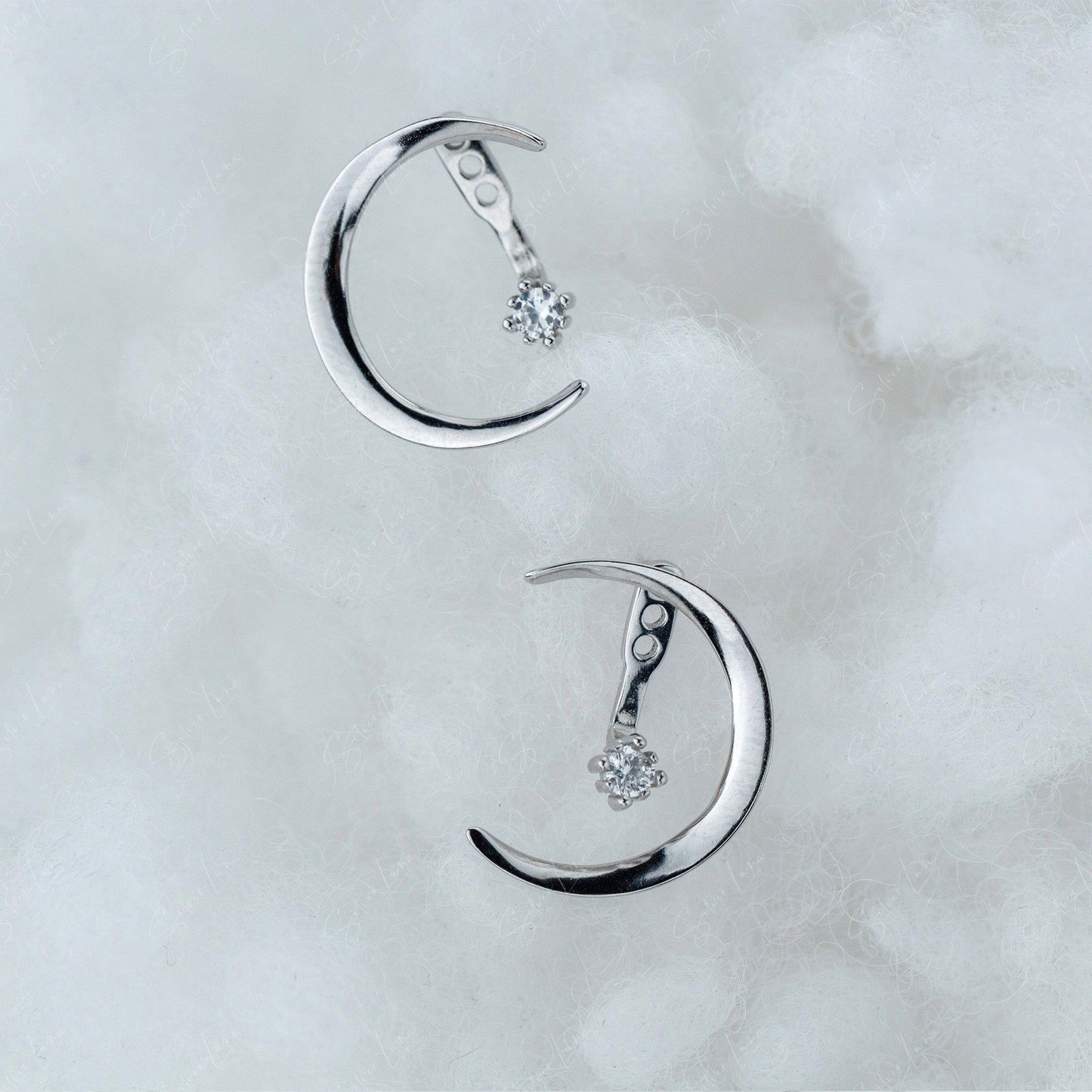 Moon And Star Stud Earrings With Ear Jacket