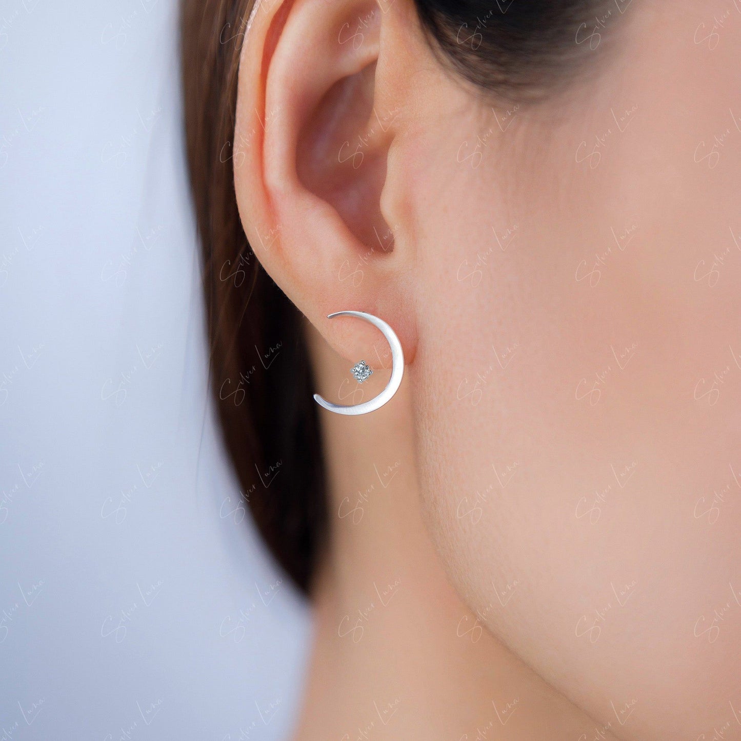Moon And Star Stud Earrings With Ear Jacket