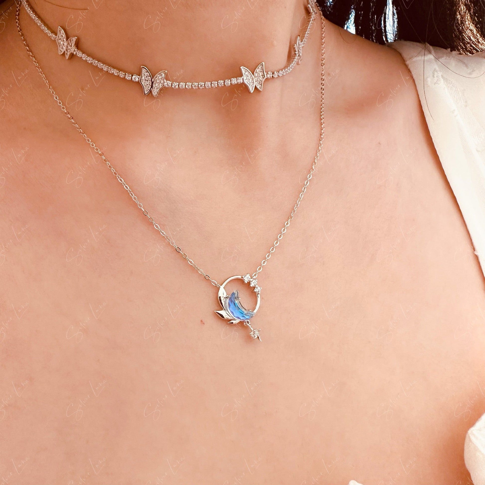 Crystal Moon Pendant Necklace