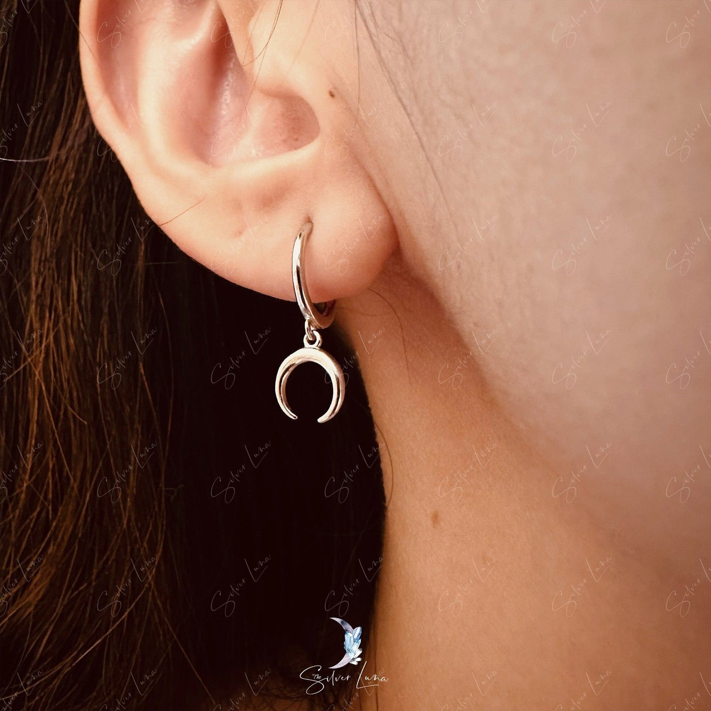 Crescent moon hoop earrings in sterling silver