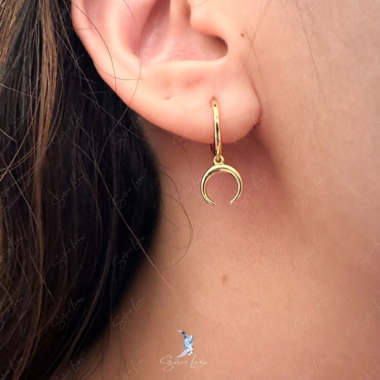 Crescent moon hoop earrings in sterling silver