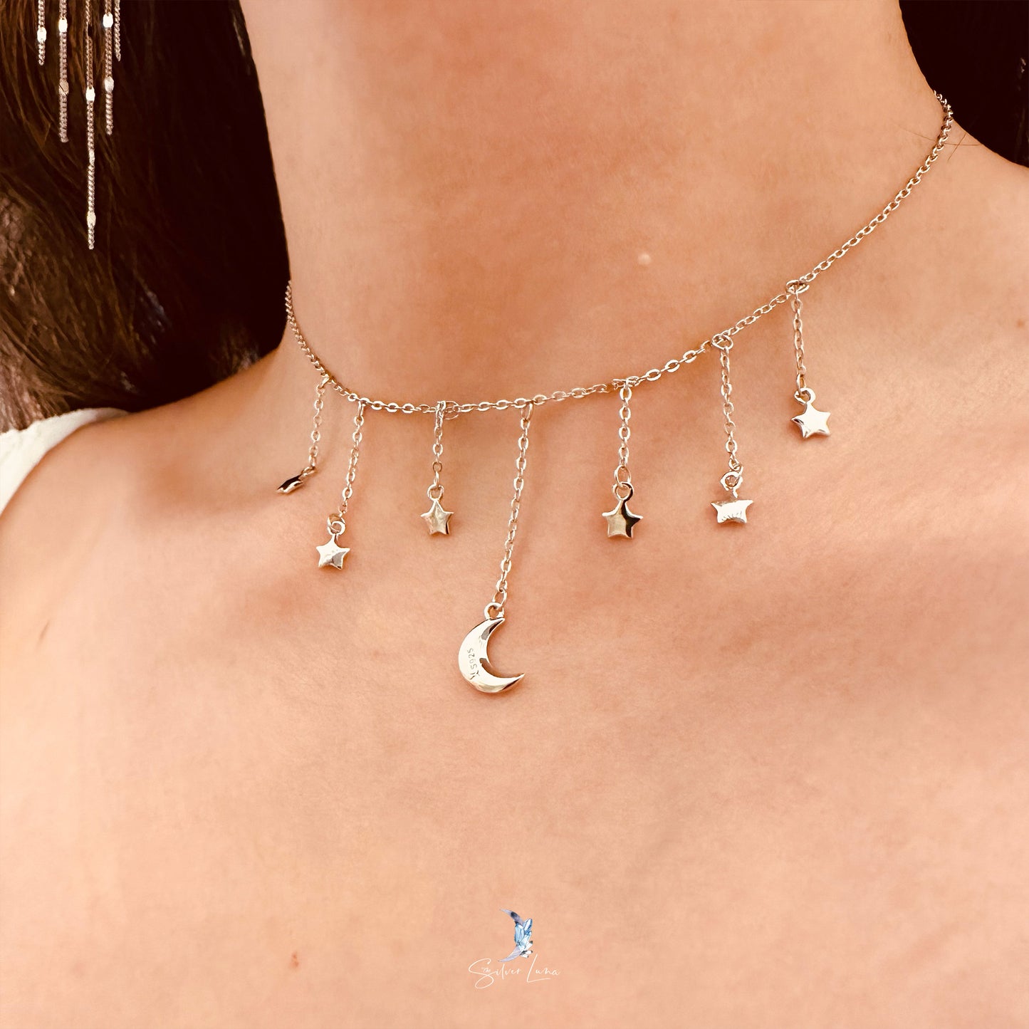 moon star sterling silver choker