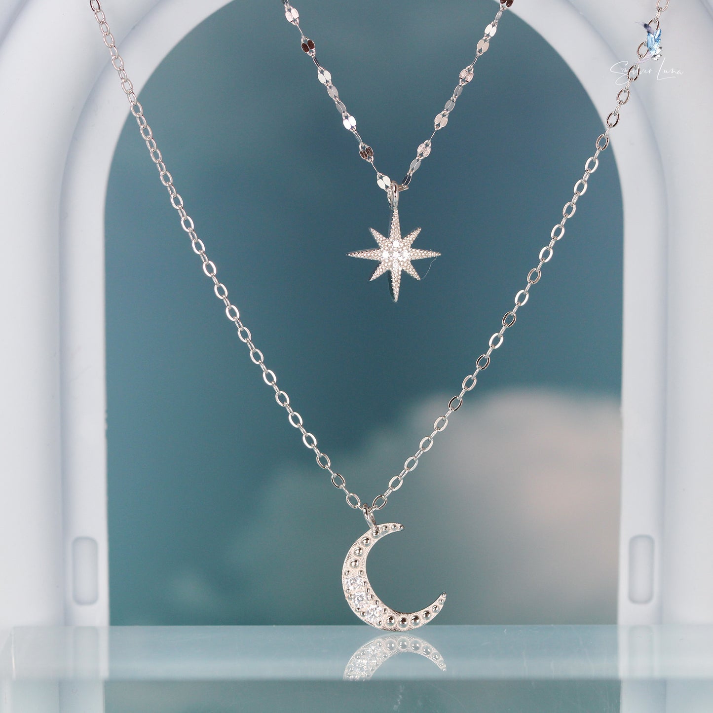moon and star sterling silver necklace