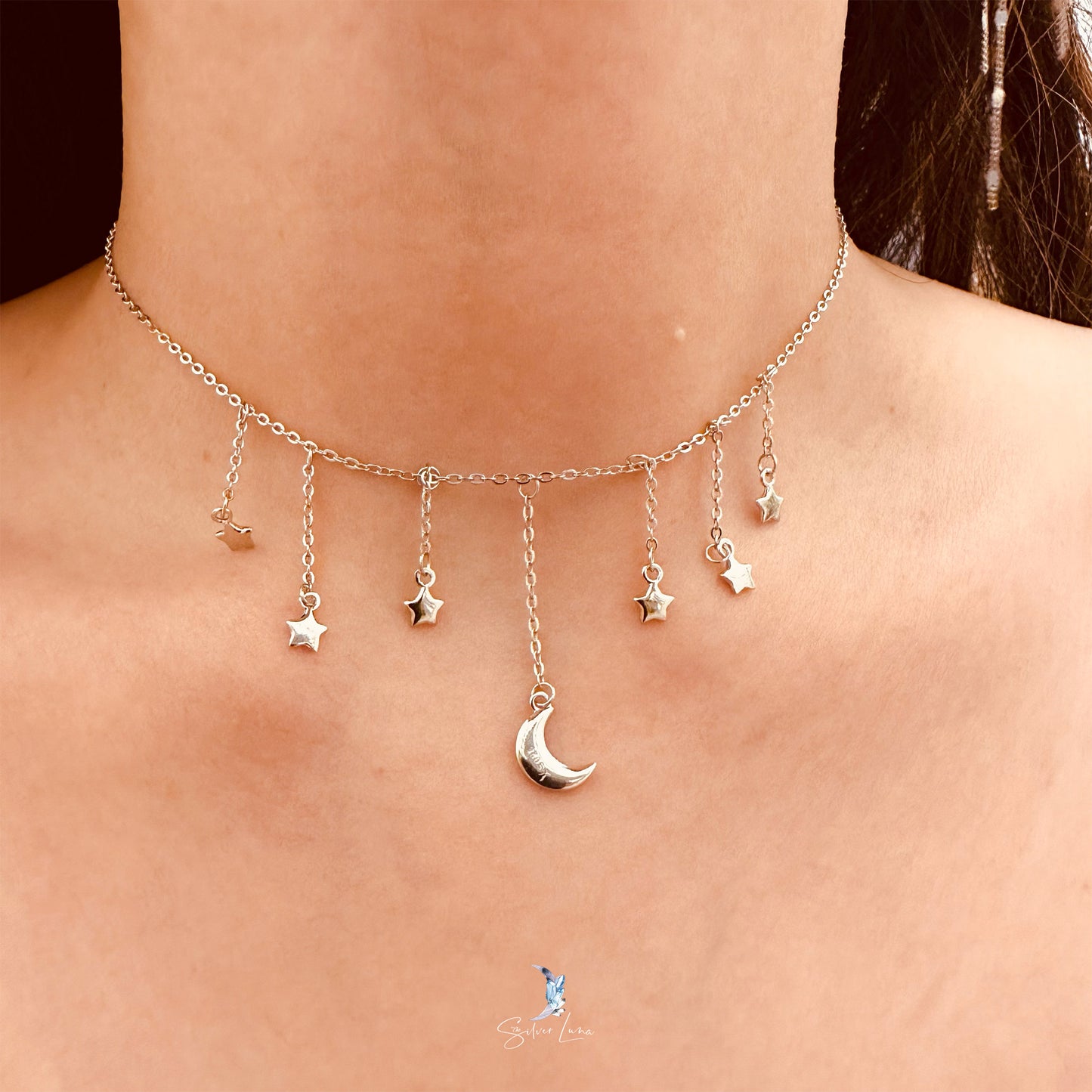 moon star sterling silver choker