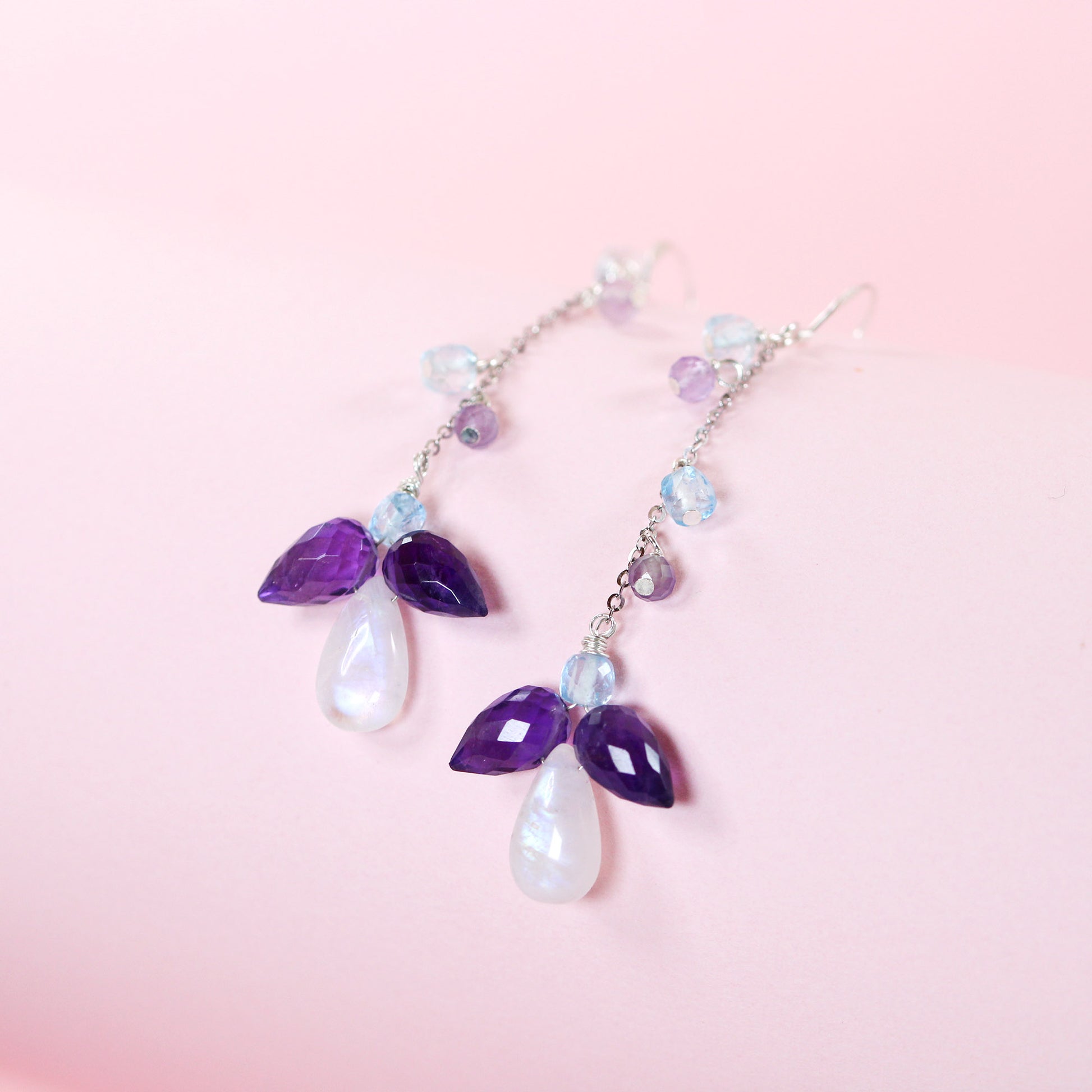 moonstone amethyst teardrop handmade earrings