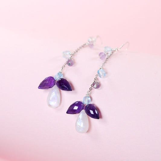 moonstone amethyst teardrop handmade earrings
