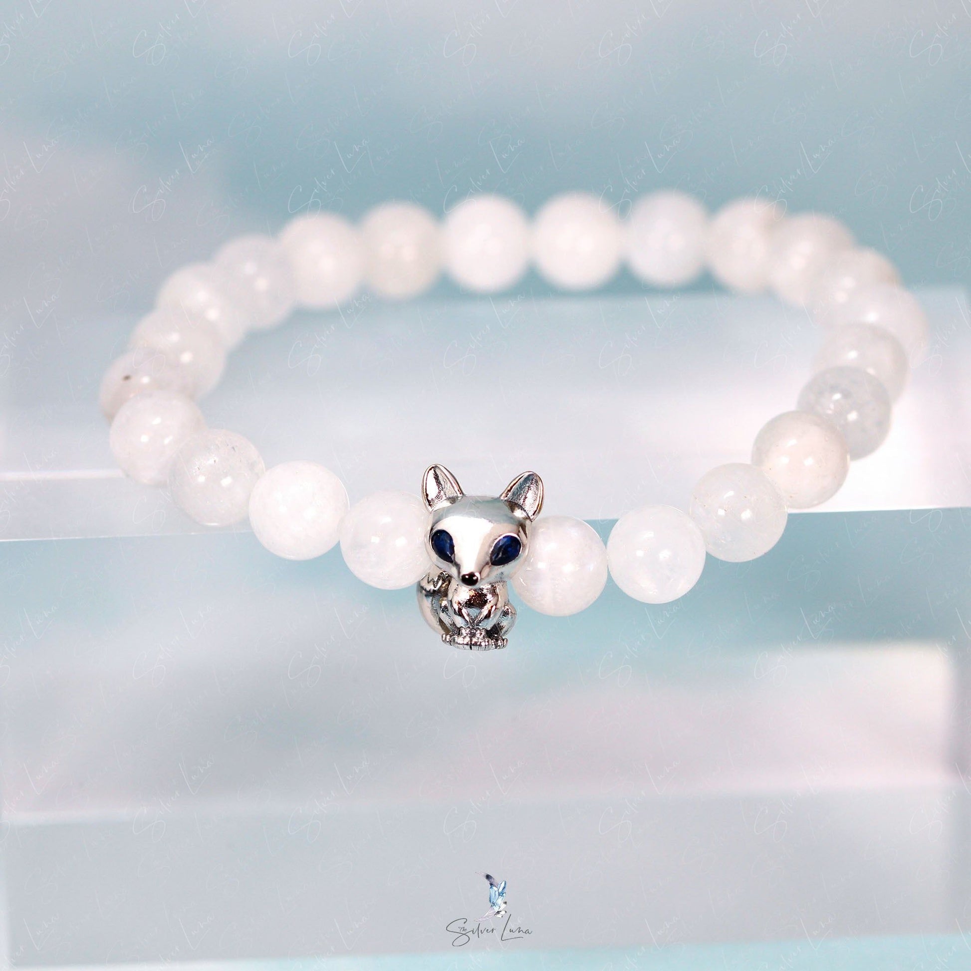 fox charm moonstone beaded bracelet