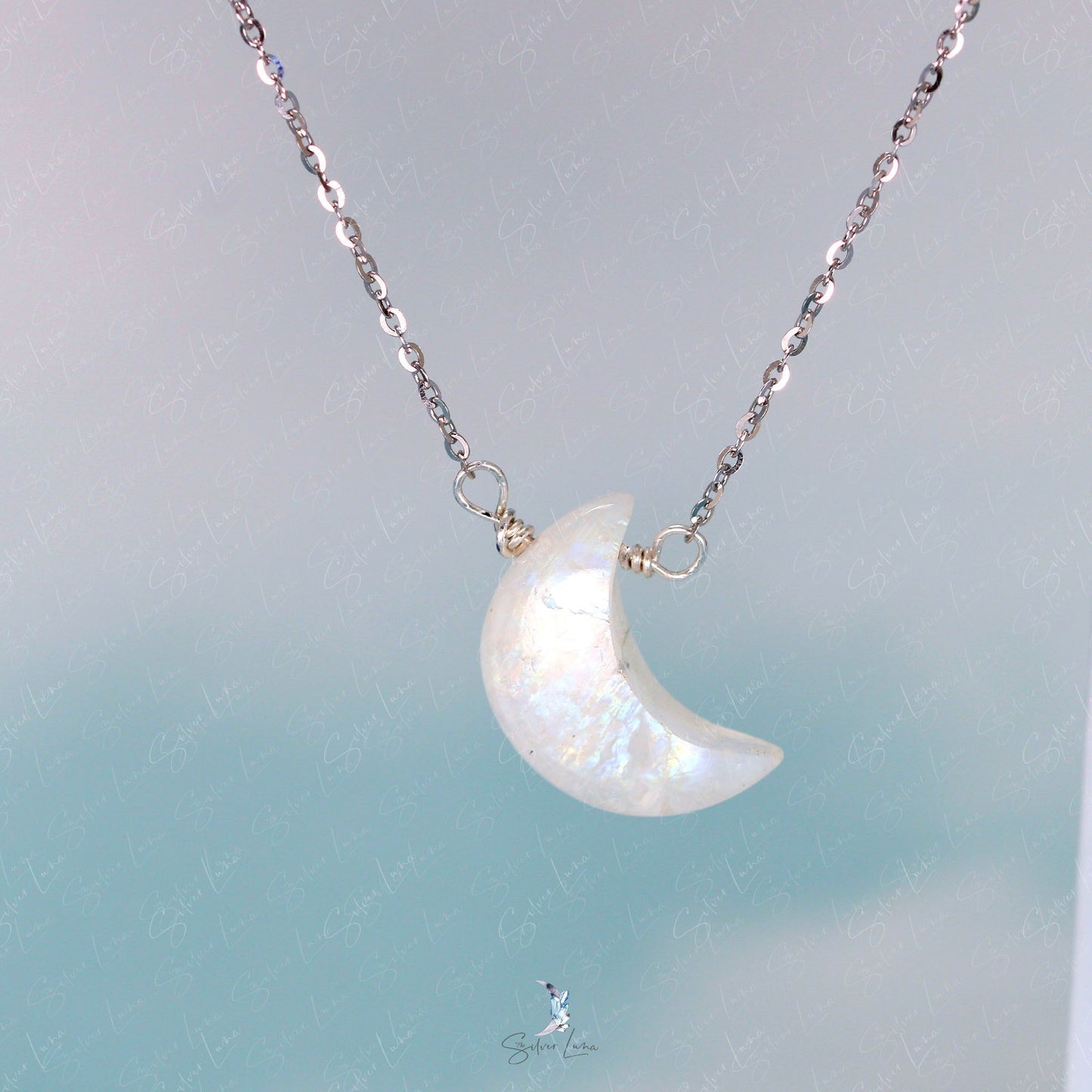 rainbow moonstone sterling silver pendant necklace