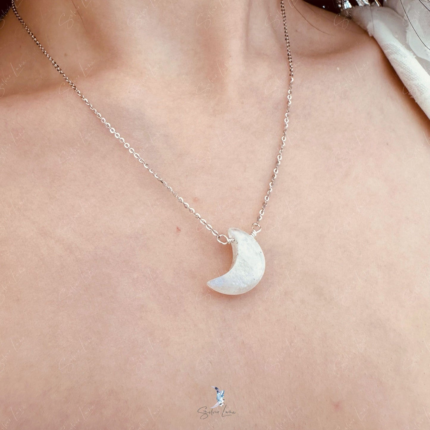 rainbow moonstone sterling silver necklace