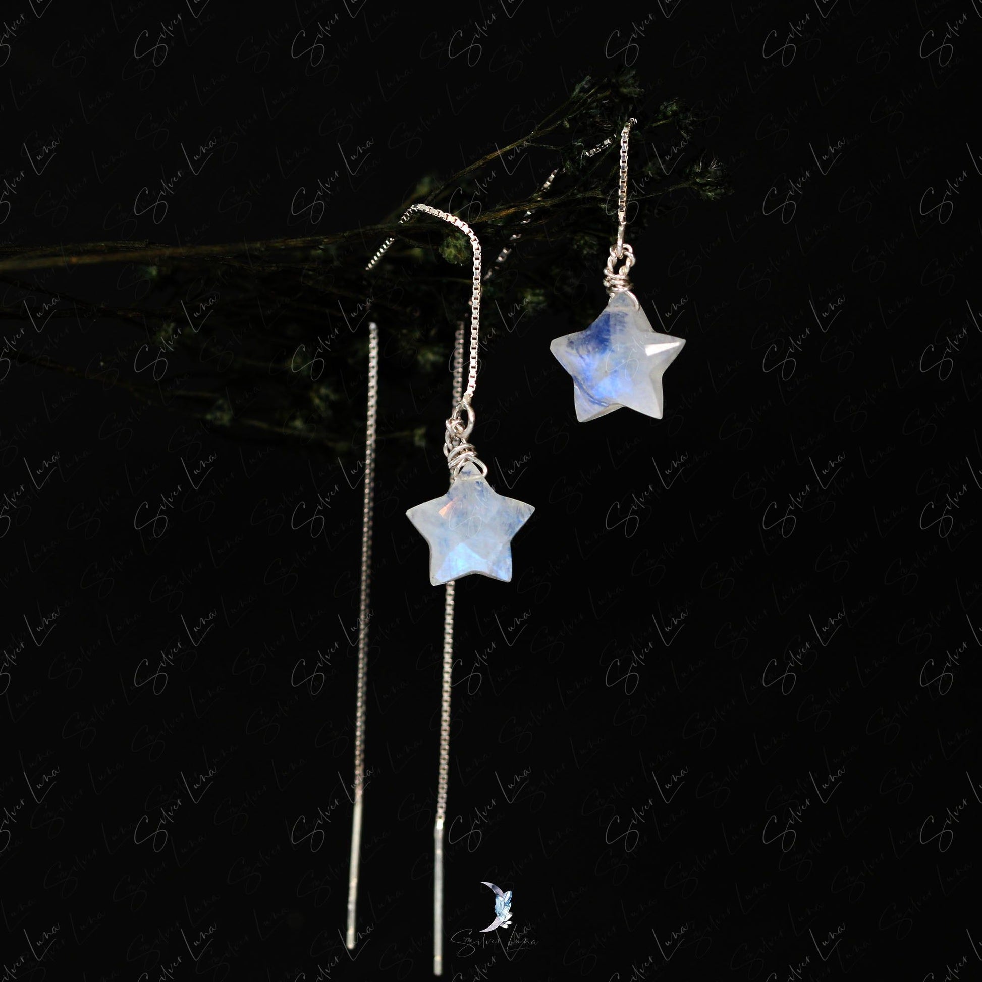 rainbow star moonstone dangle drop earrings