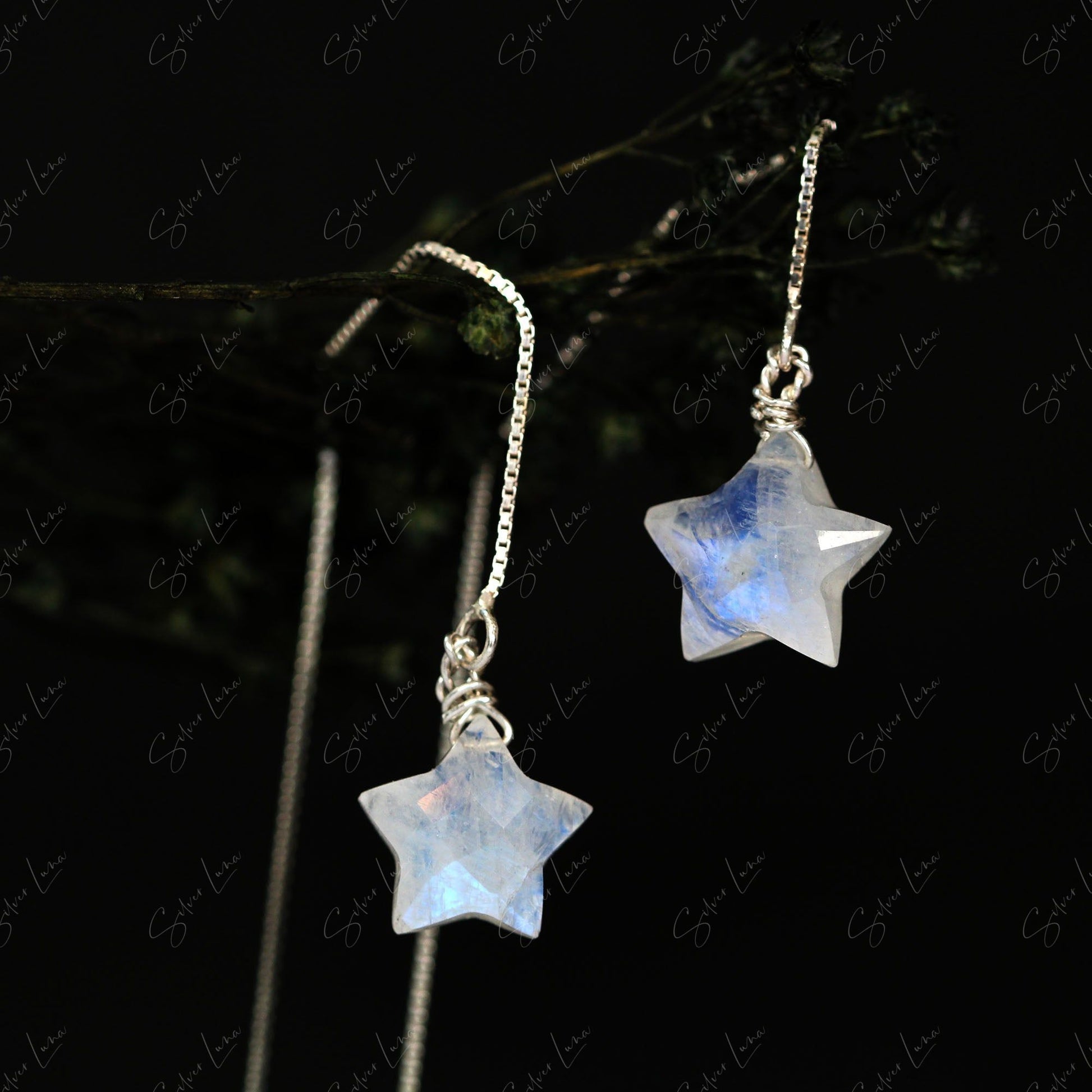 rainbow star moonstone ear threader earrings