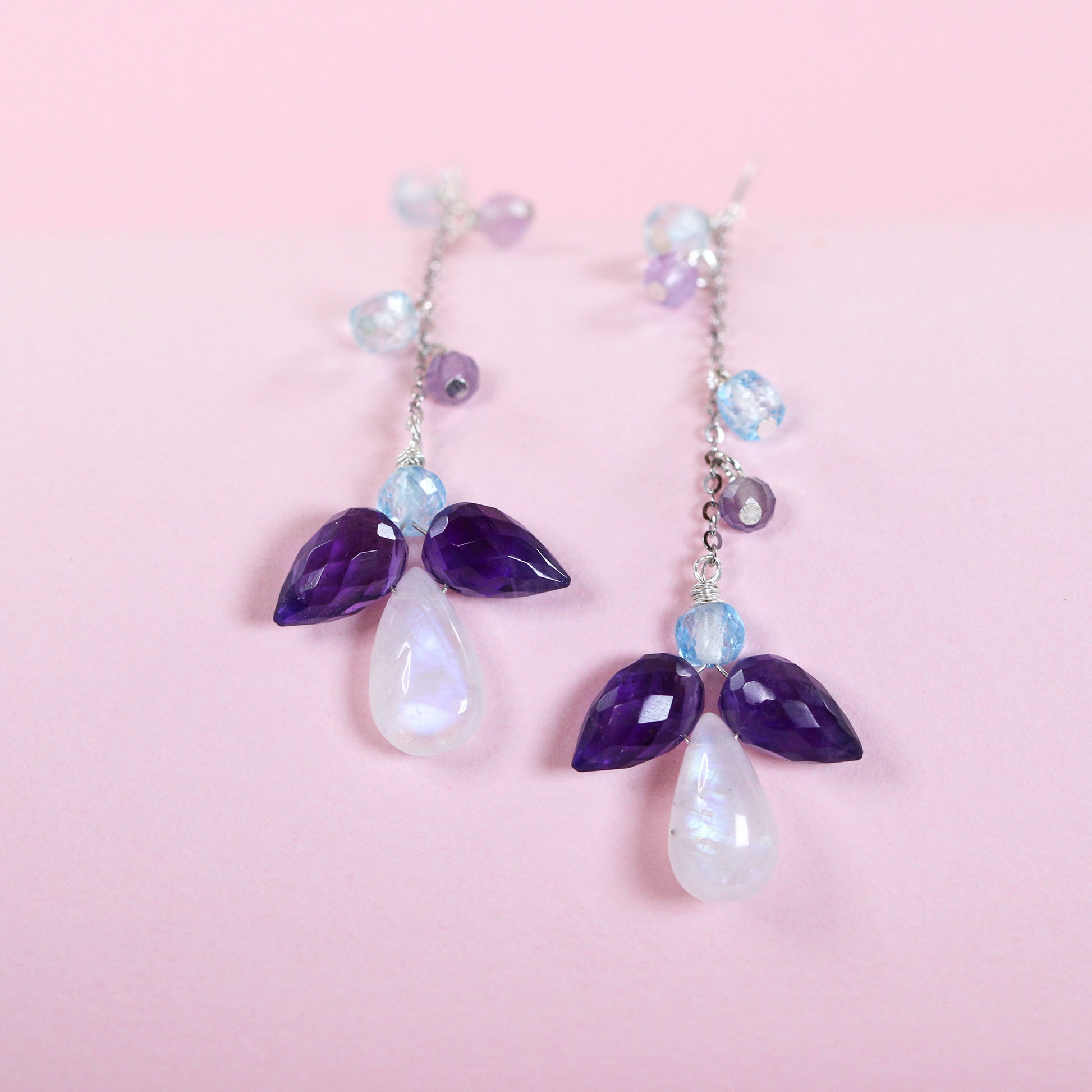 moonstone amethyst teardrop earrings