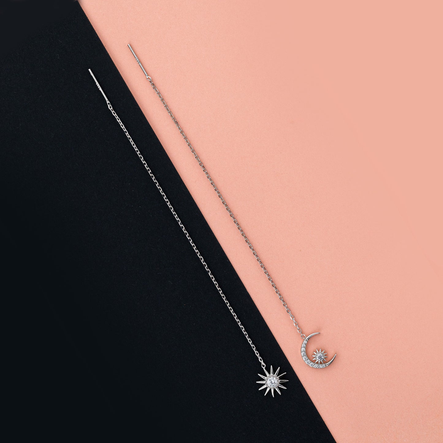 sun and moon threader earrings