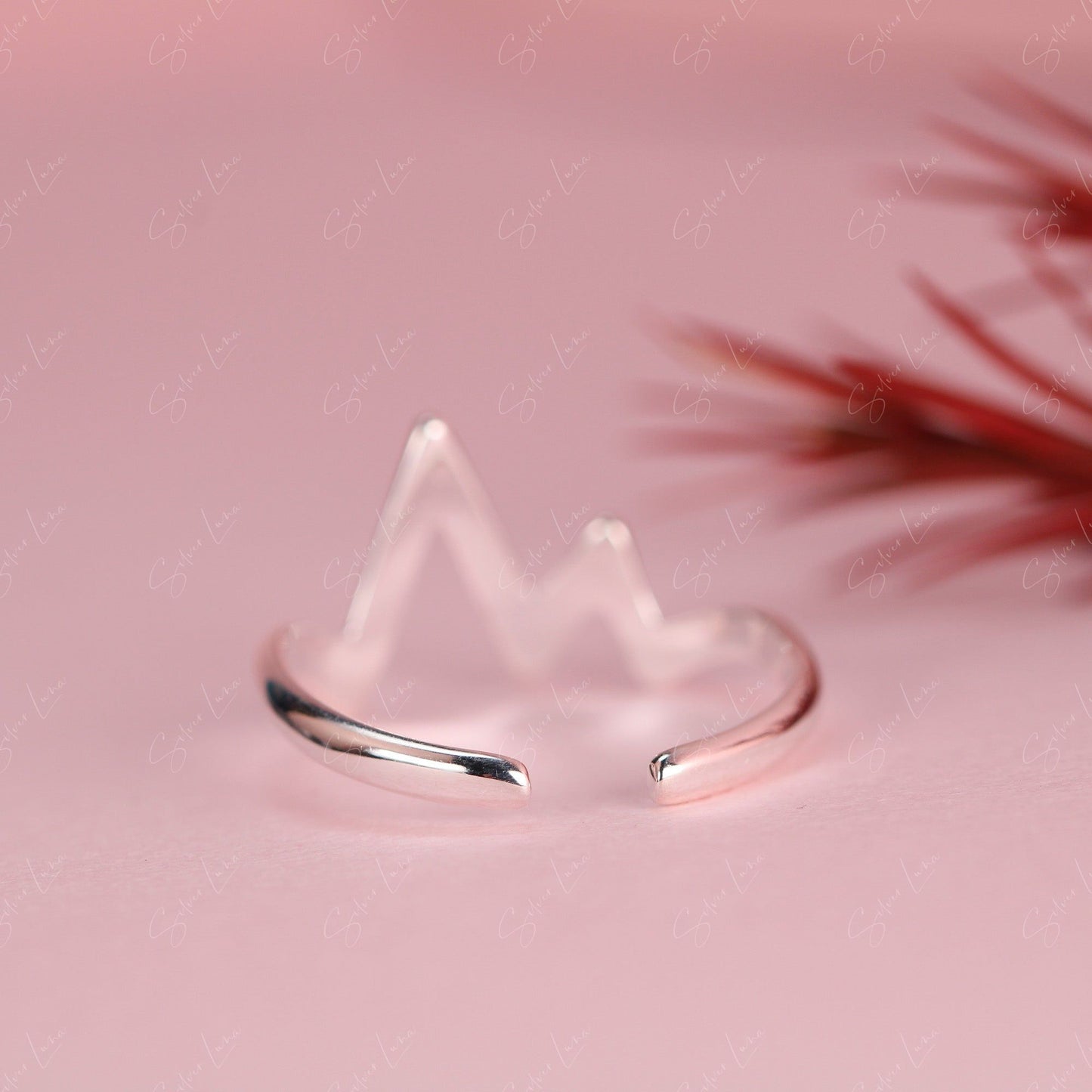 Abstract mountain adjustable ring in sterling silver