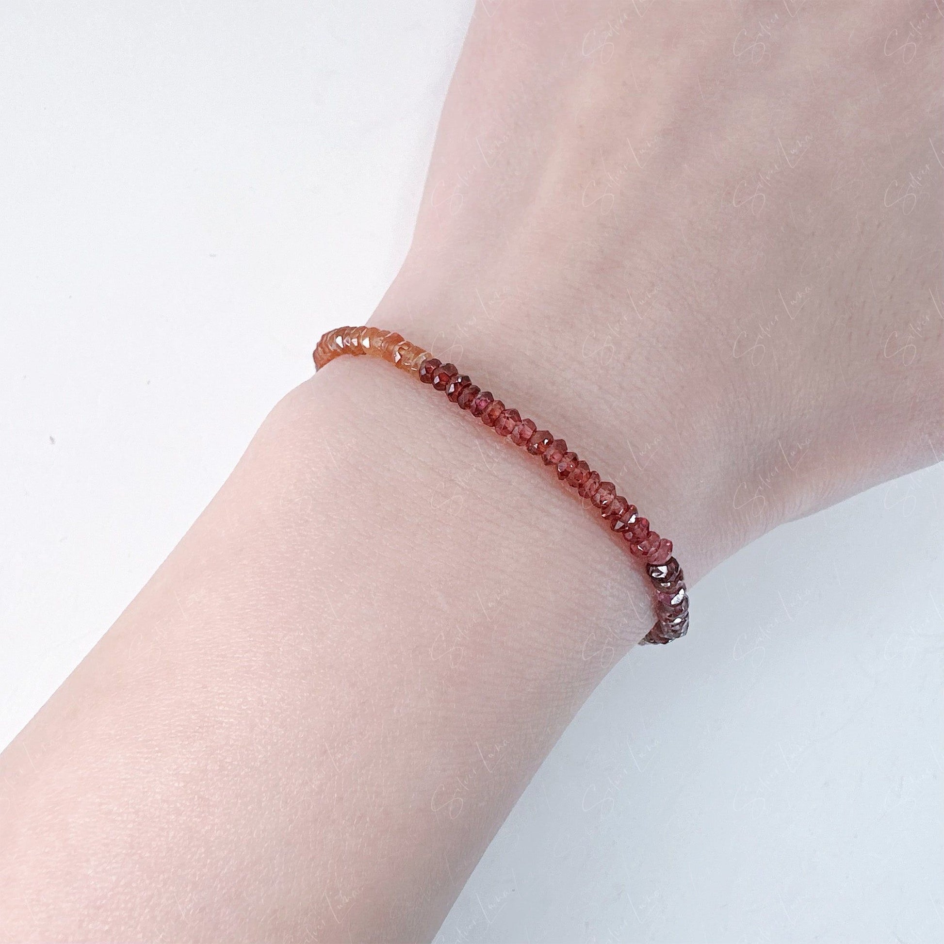 rainbow garnet beaded sterling silver bracelet
