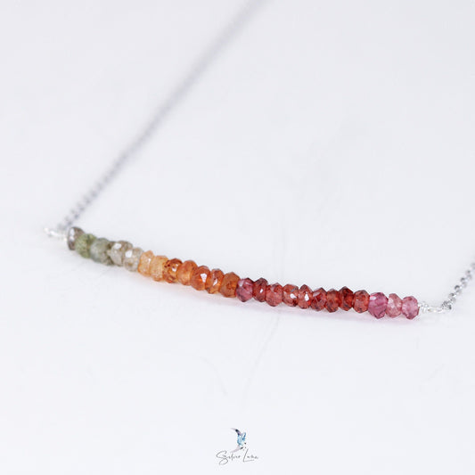 Multi color garnet gemstone row sterling silver pendant necklace