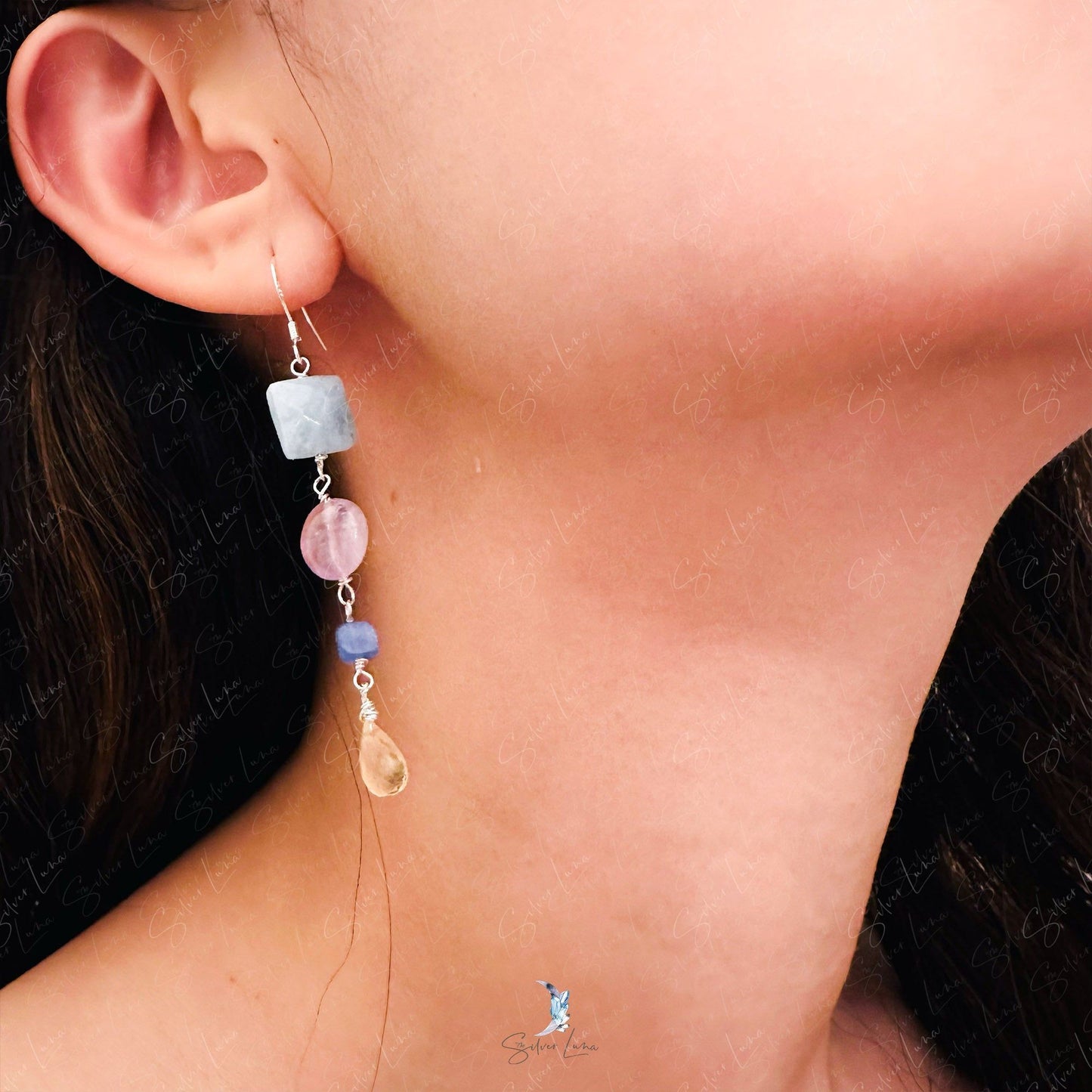 multi stone dangle drop earrings
