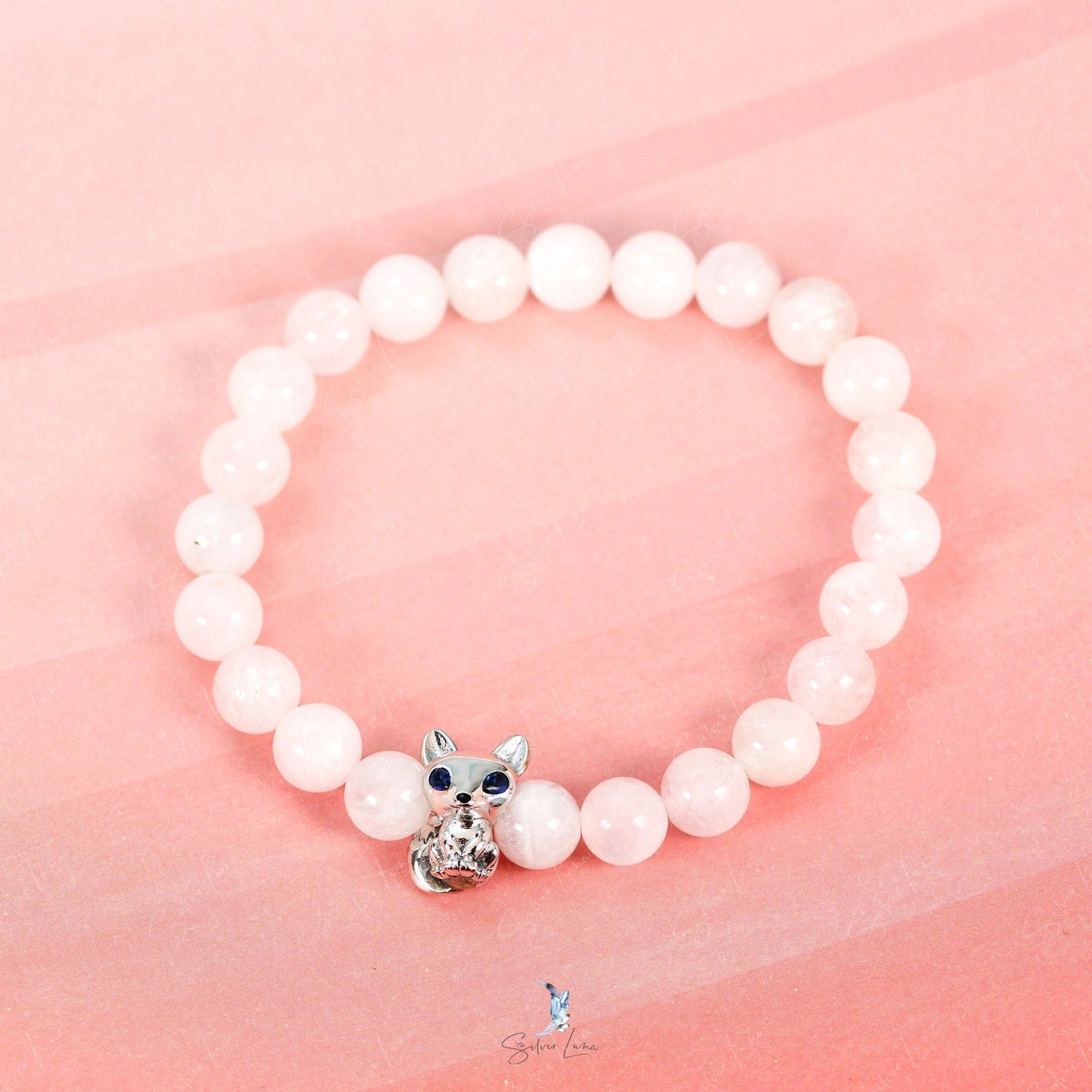 Natural moonstone beaded fox charm fengshui bracelet