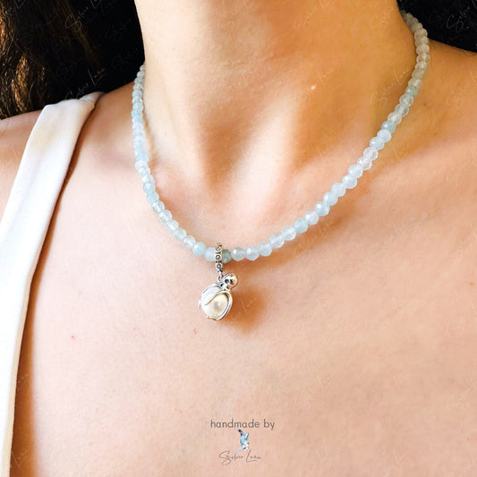 octopus pearls aquamarine beaded chokers
