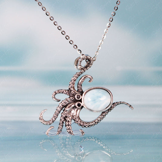 Octopus Larimar sterling silver pendant necklace