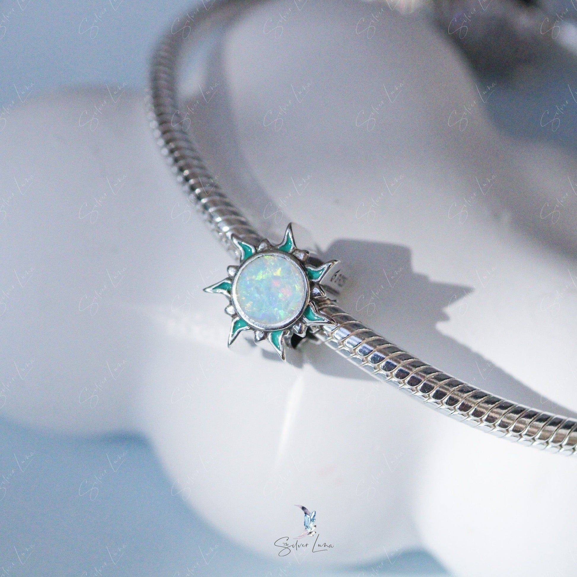 Opal Stone Sun Bead Sterling Silver Charm