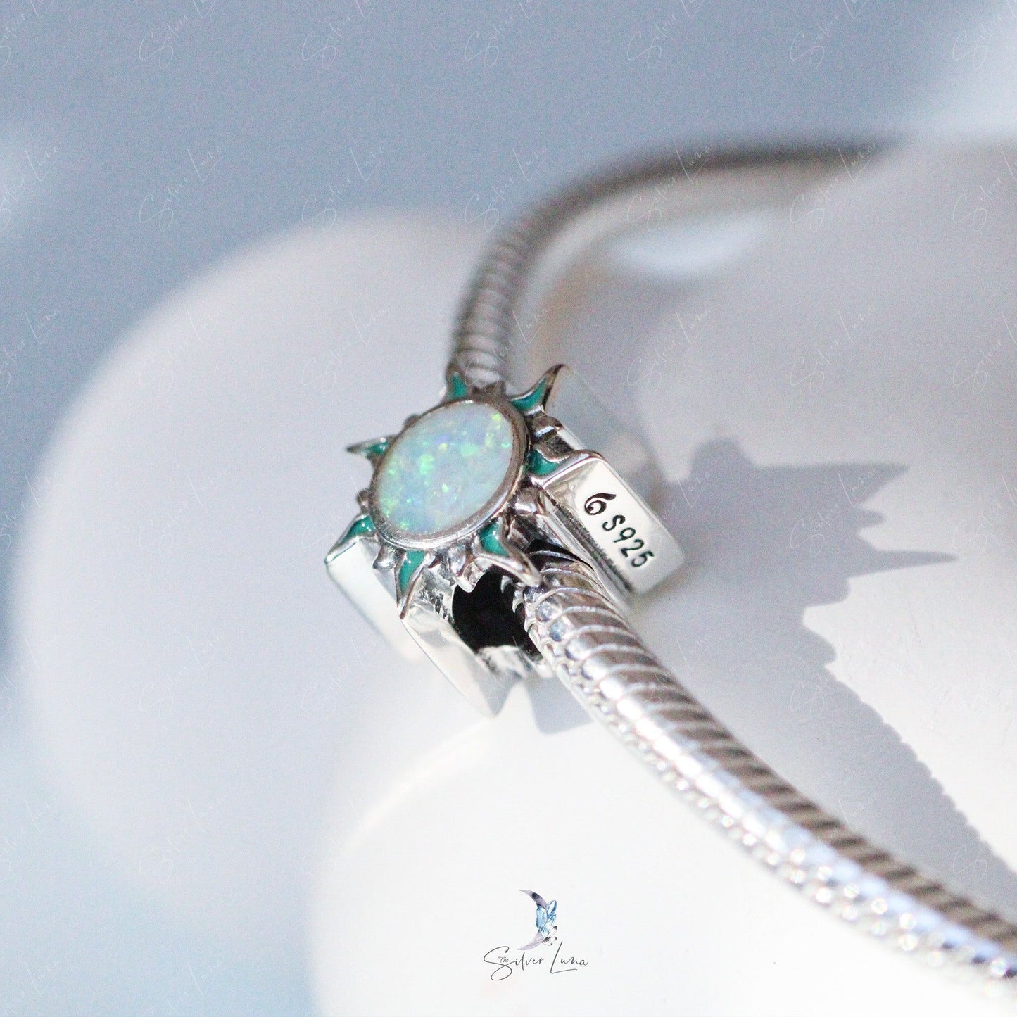 Opal Stone Sun Bead Sterling Silver Charm