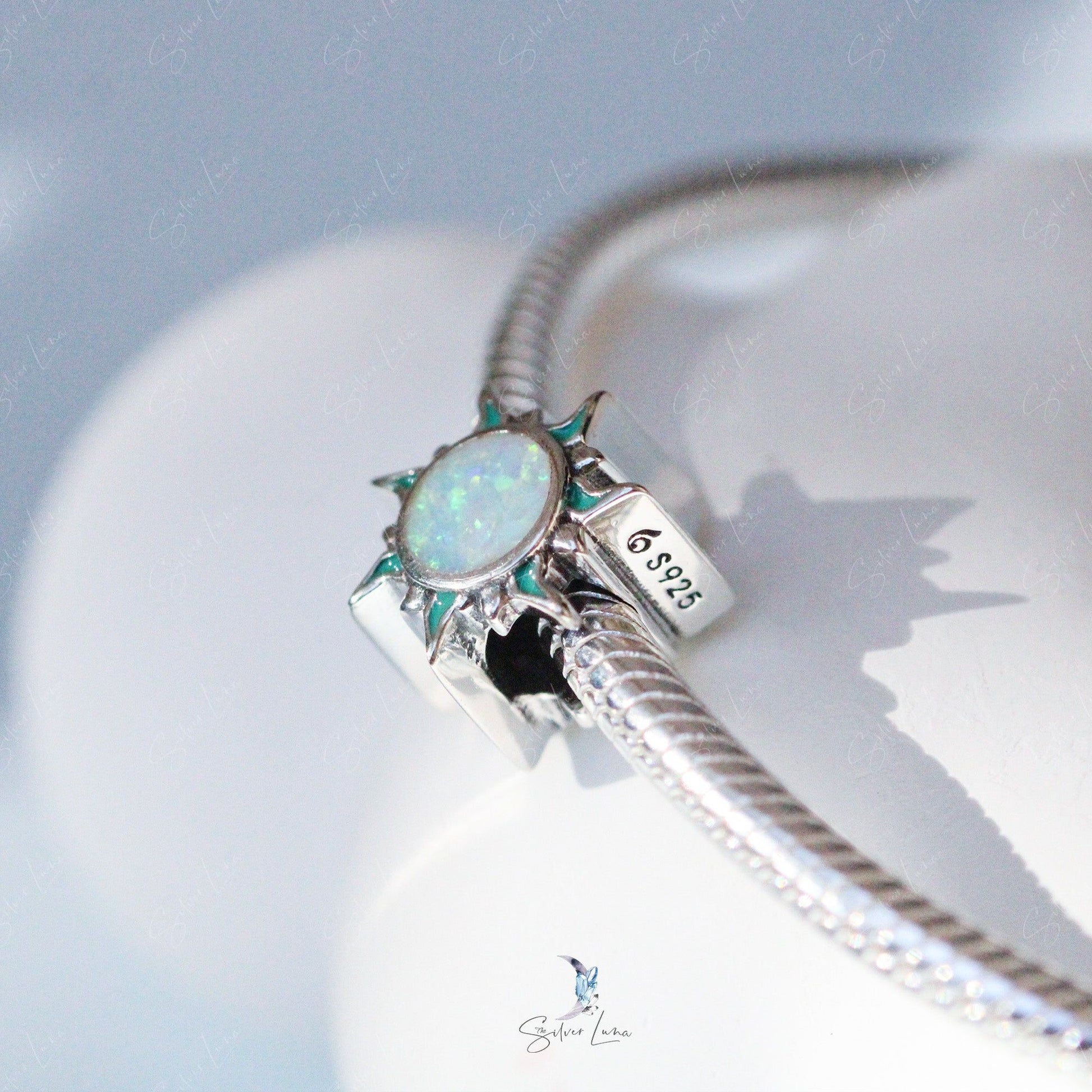 Opal Stone Sun Bead Sterling Silver Charm