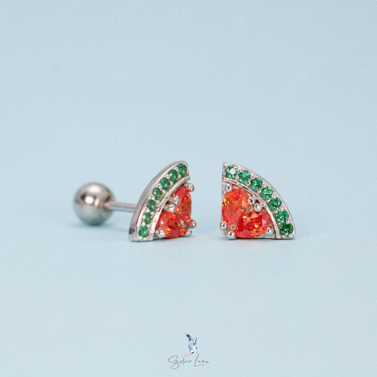 Orange slide screw back sterling silver stud earrings
