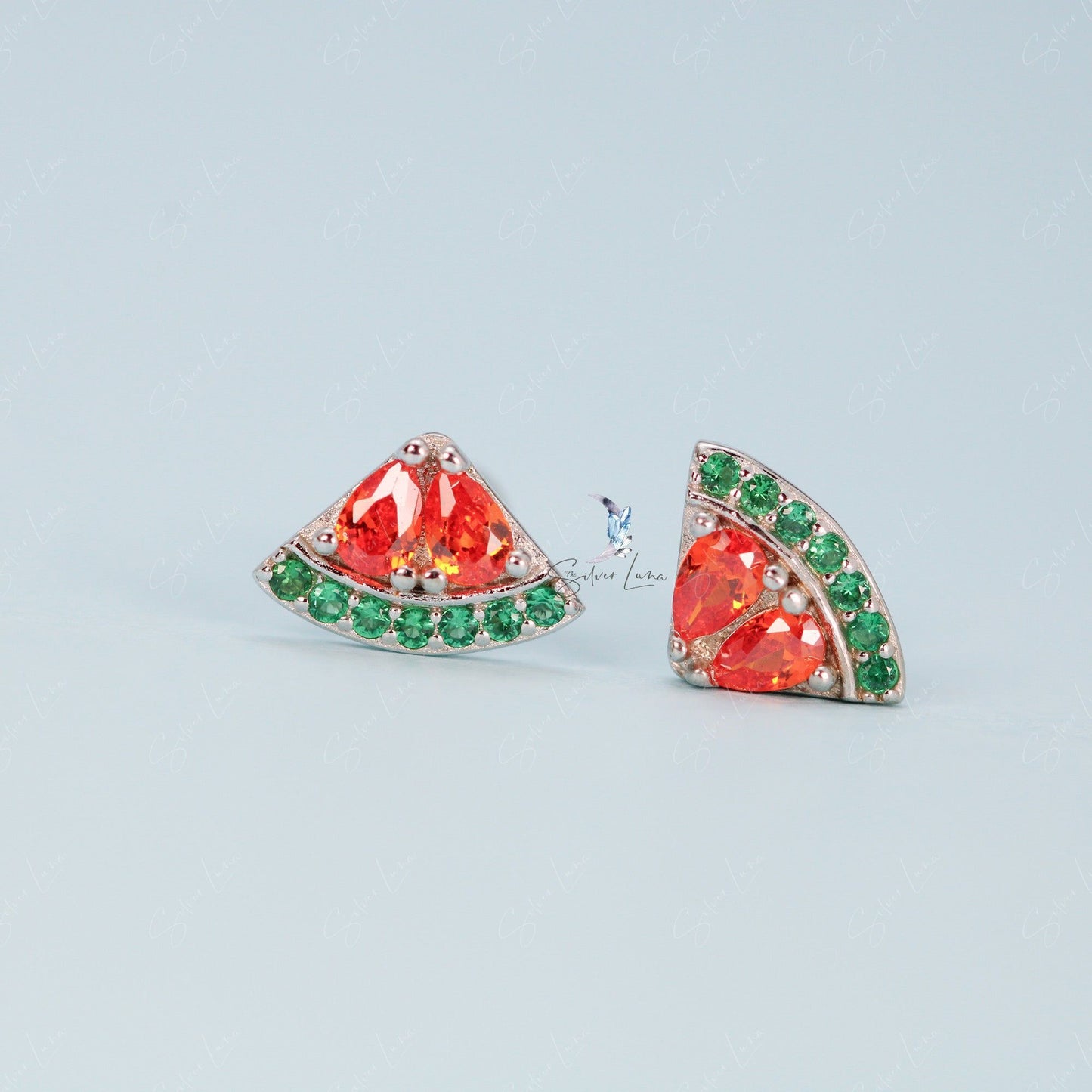Orange slide screw back sterling silver stud earrings