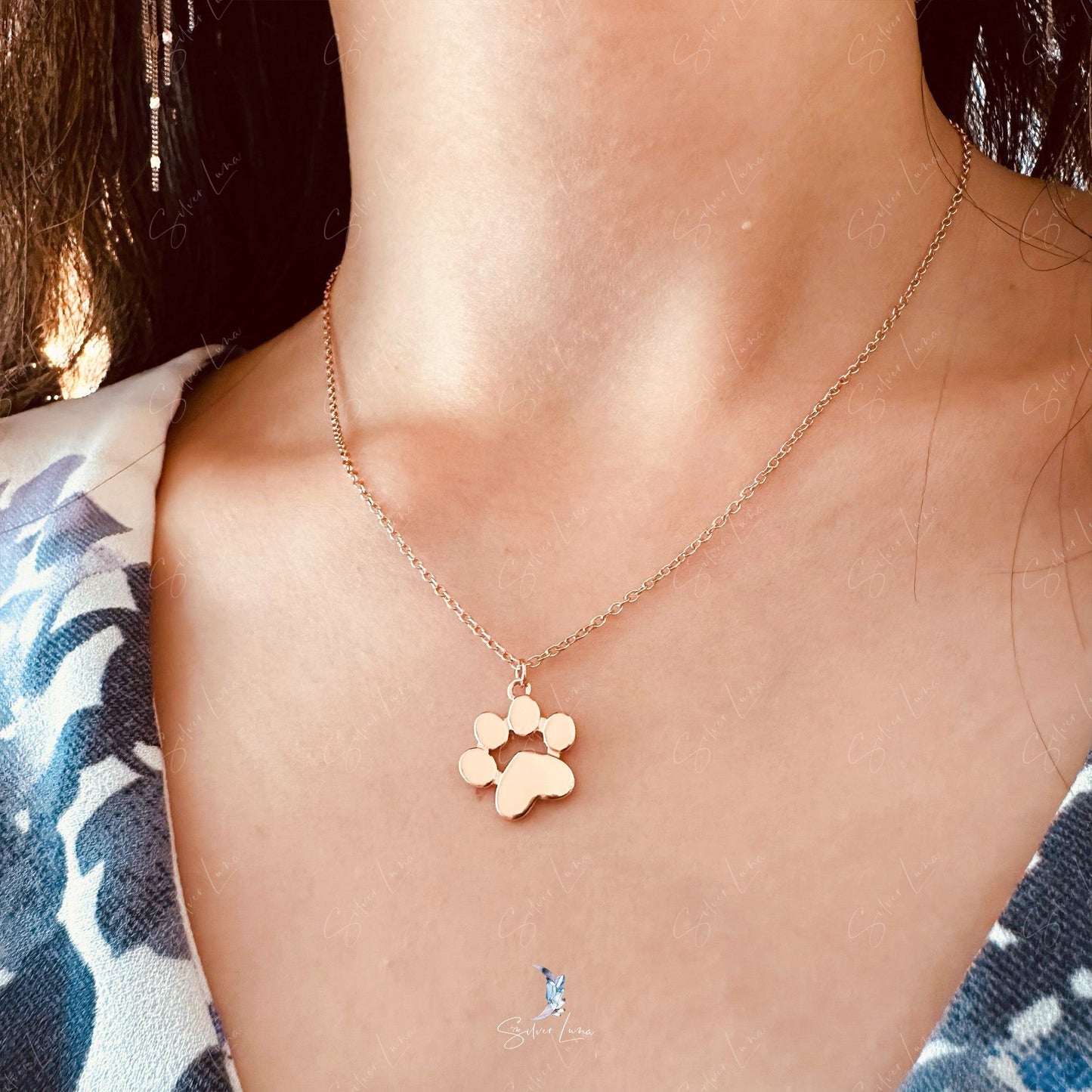 Dog paw pendant necklace in sterling silver