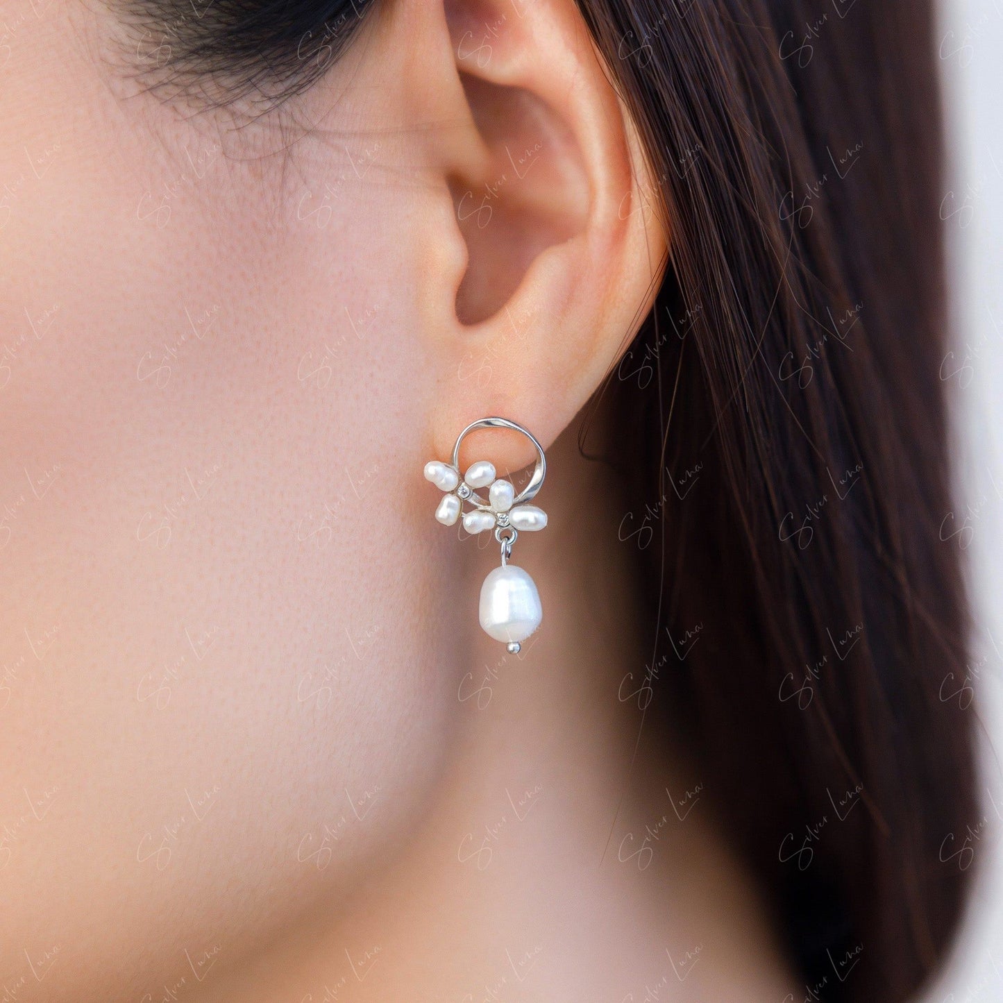 pearl dangle drop earrings