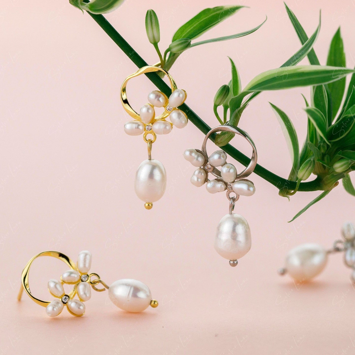pearl drop silver earrings