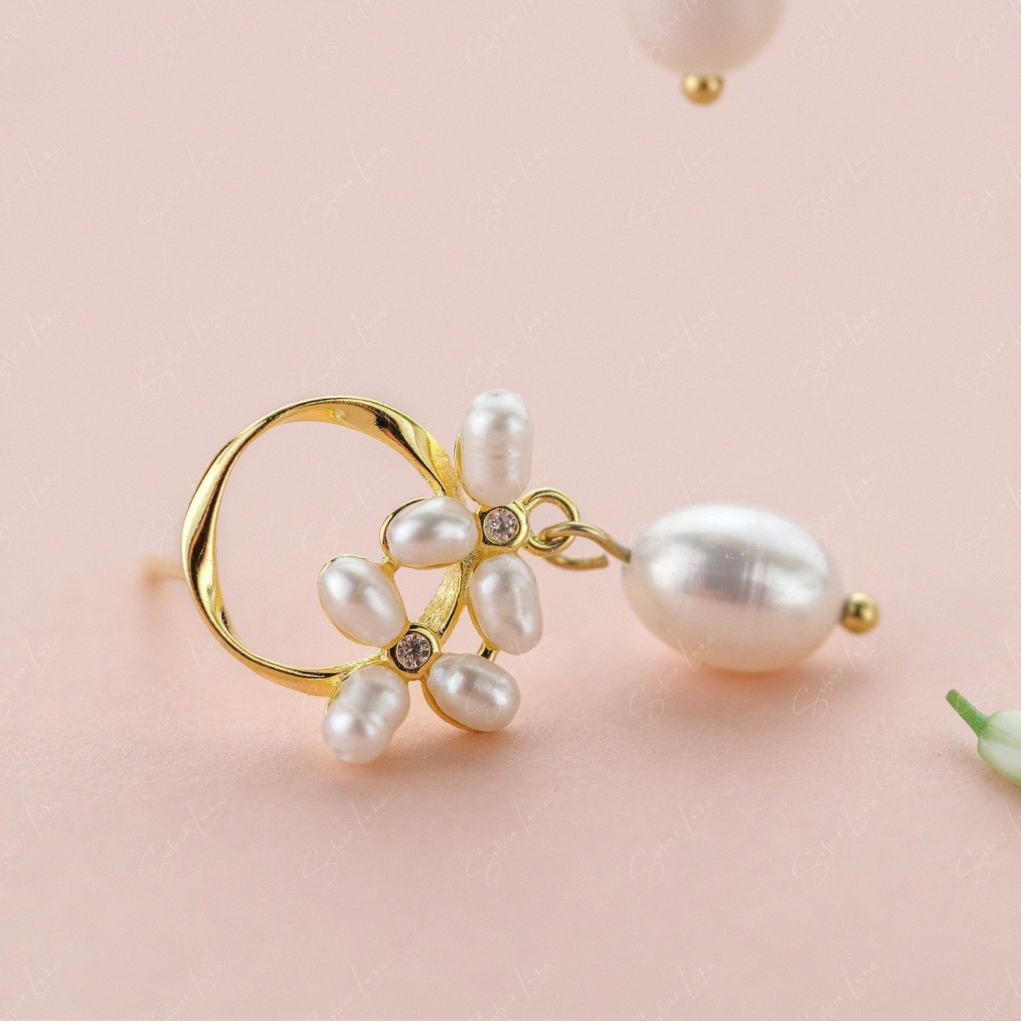 Floral Pearl Drop Dangle Earrings
