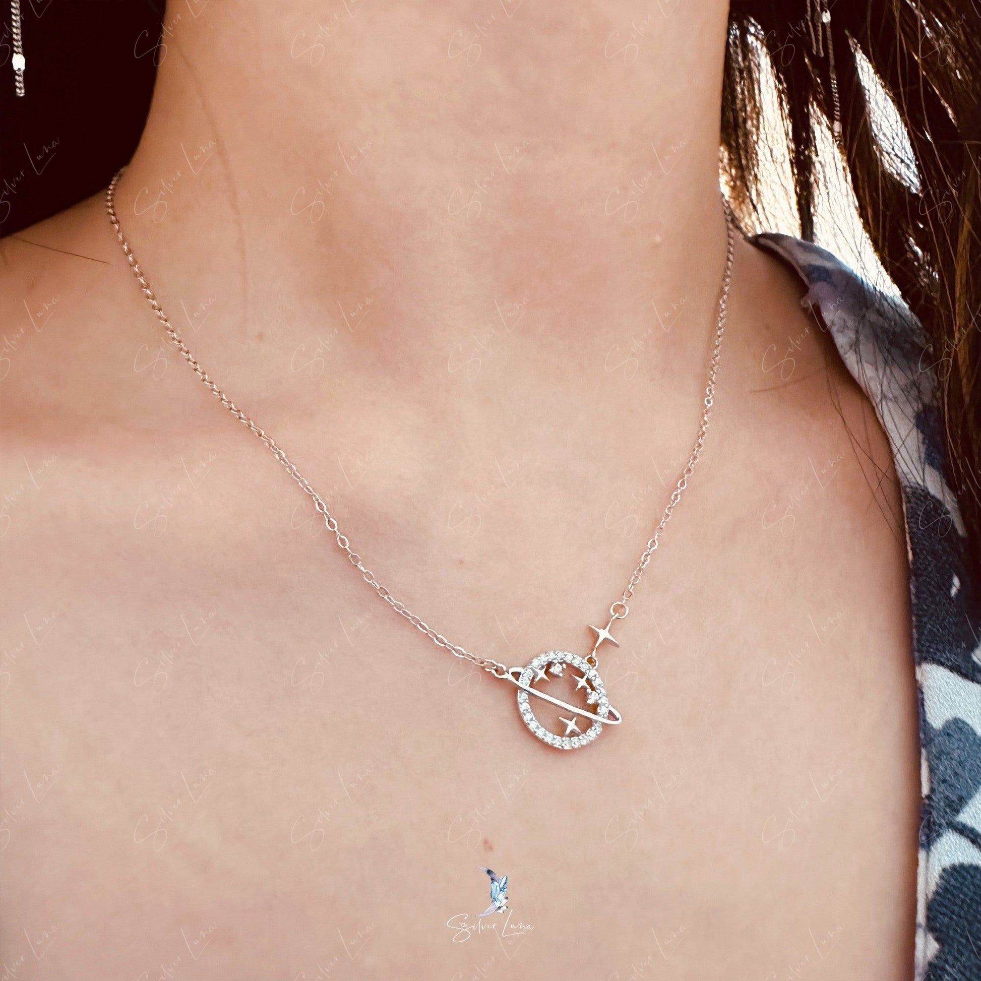 dainty planet necklace