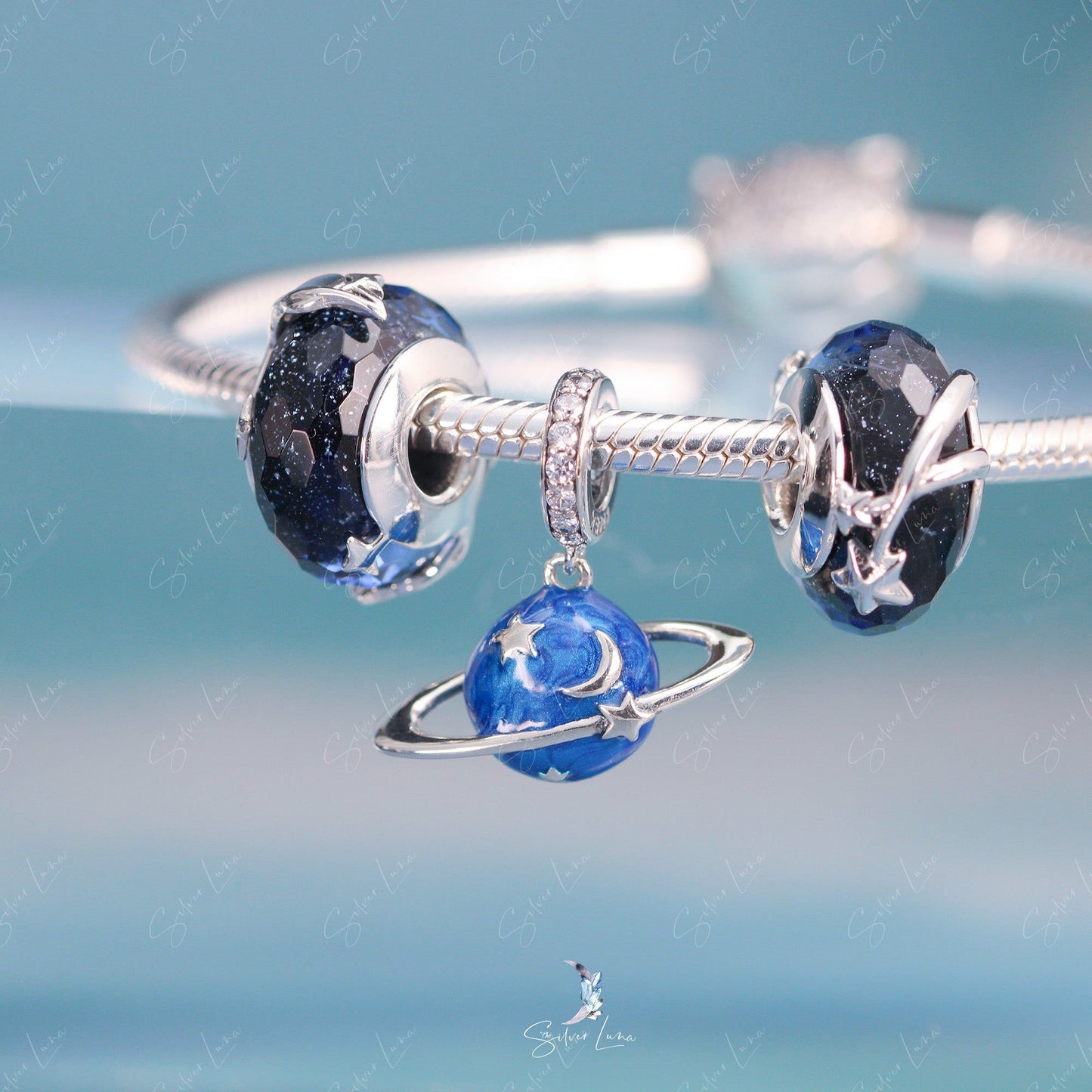 planet star Murano glass bead charm