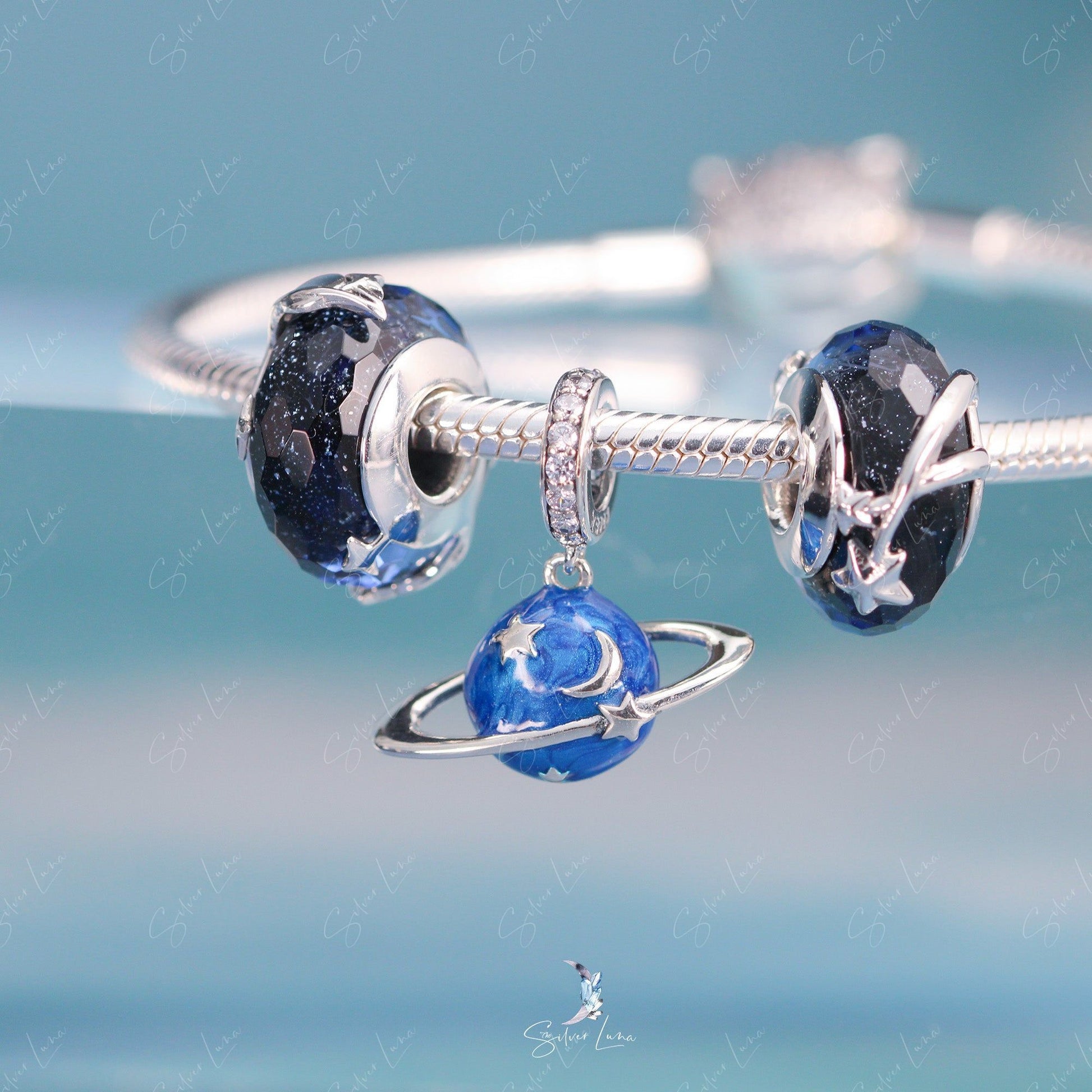 planet star Murano glass bead charm
