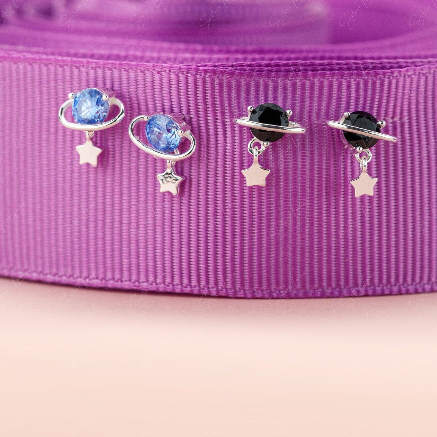 Planet Star Drop Sterling Silver Stud Earrings