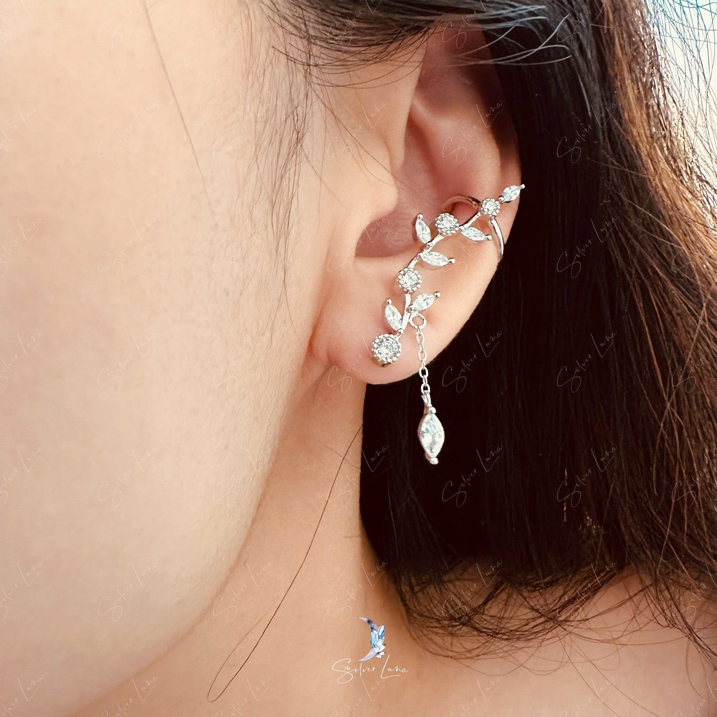 tree branch stud earrings with cuffs