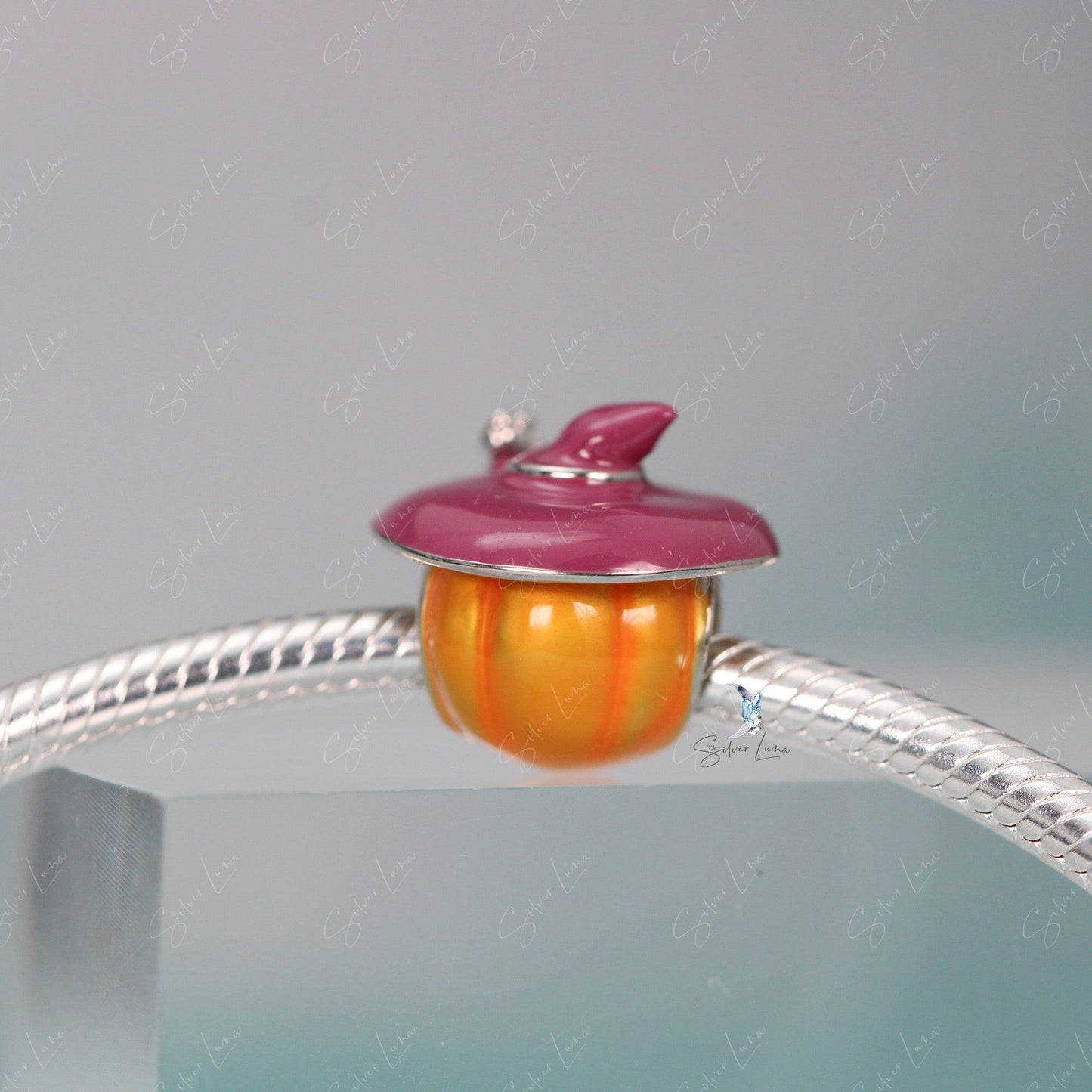 Jack-o-lantern sterling silver enamel bead charm