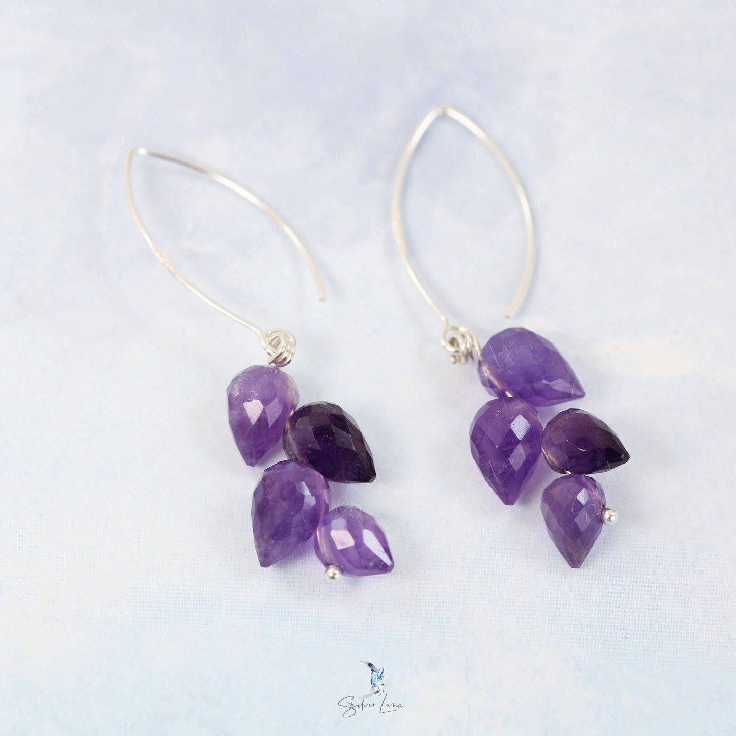teardrop amethyst silver earrings
