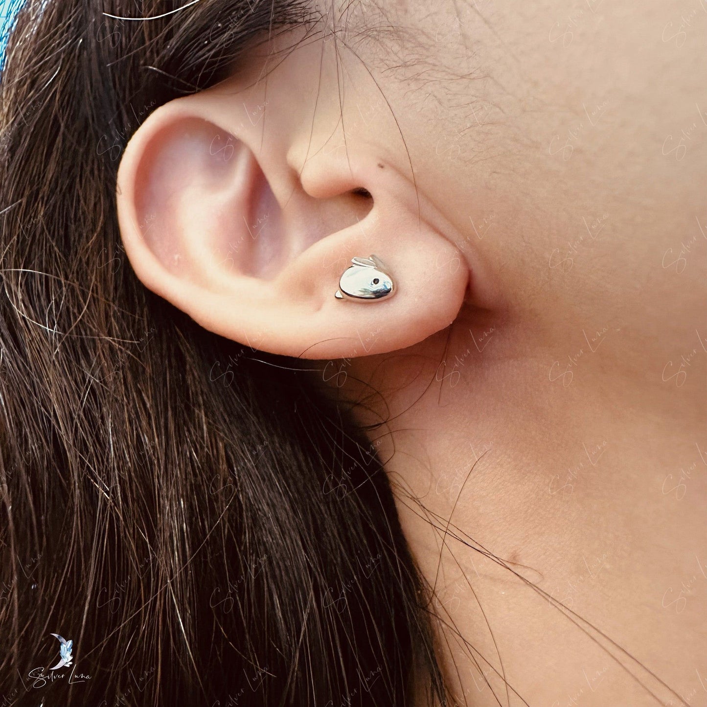 Cute rabbit bunny sterling silver screw back stud earrings