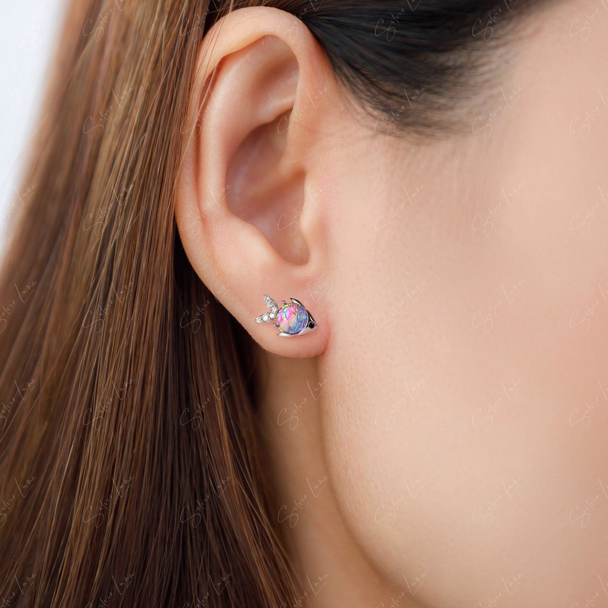 girl fish stud earrings