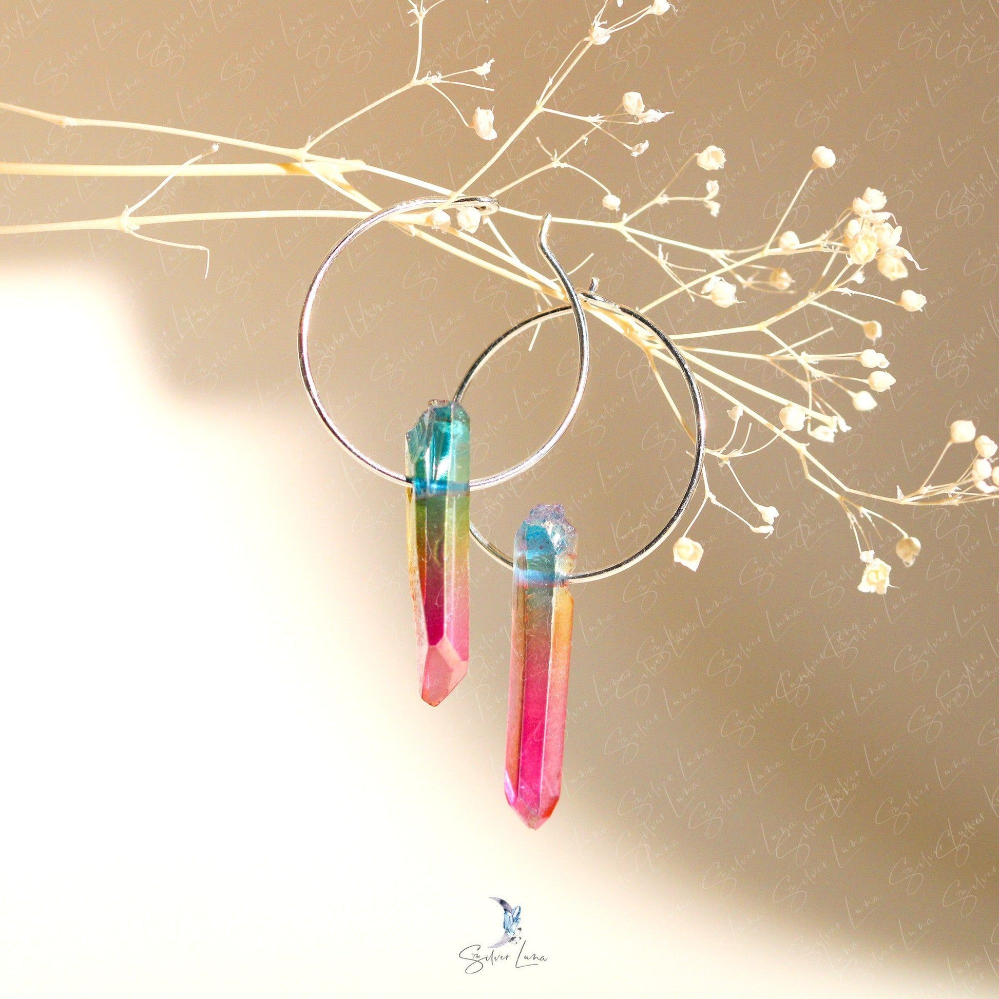quartz crystal hoop earrings