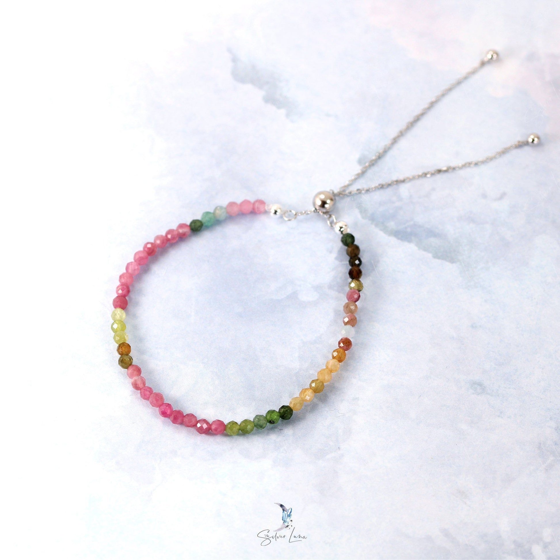 rainbow tourmaline beaded bracelet