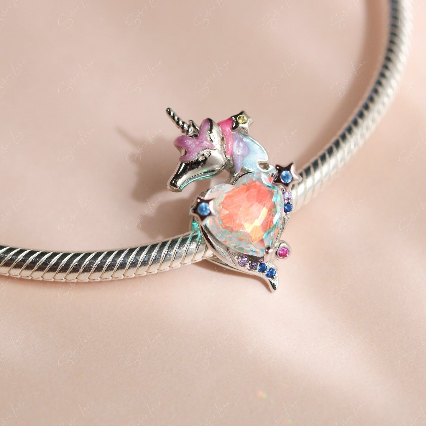 Rainbow and unicorn fantasy charm for bracelet