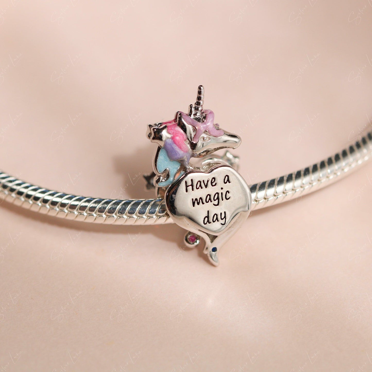 Rainbow and unicorn fantasy charm for bracelet